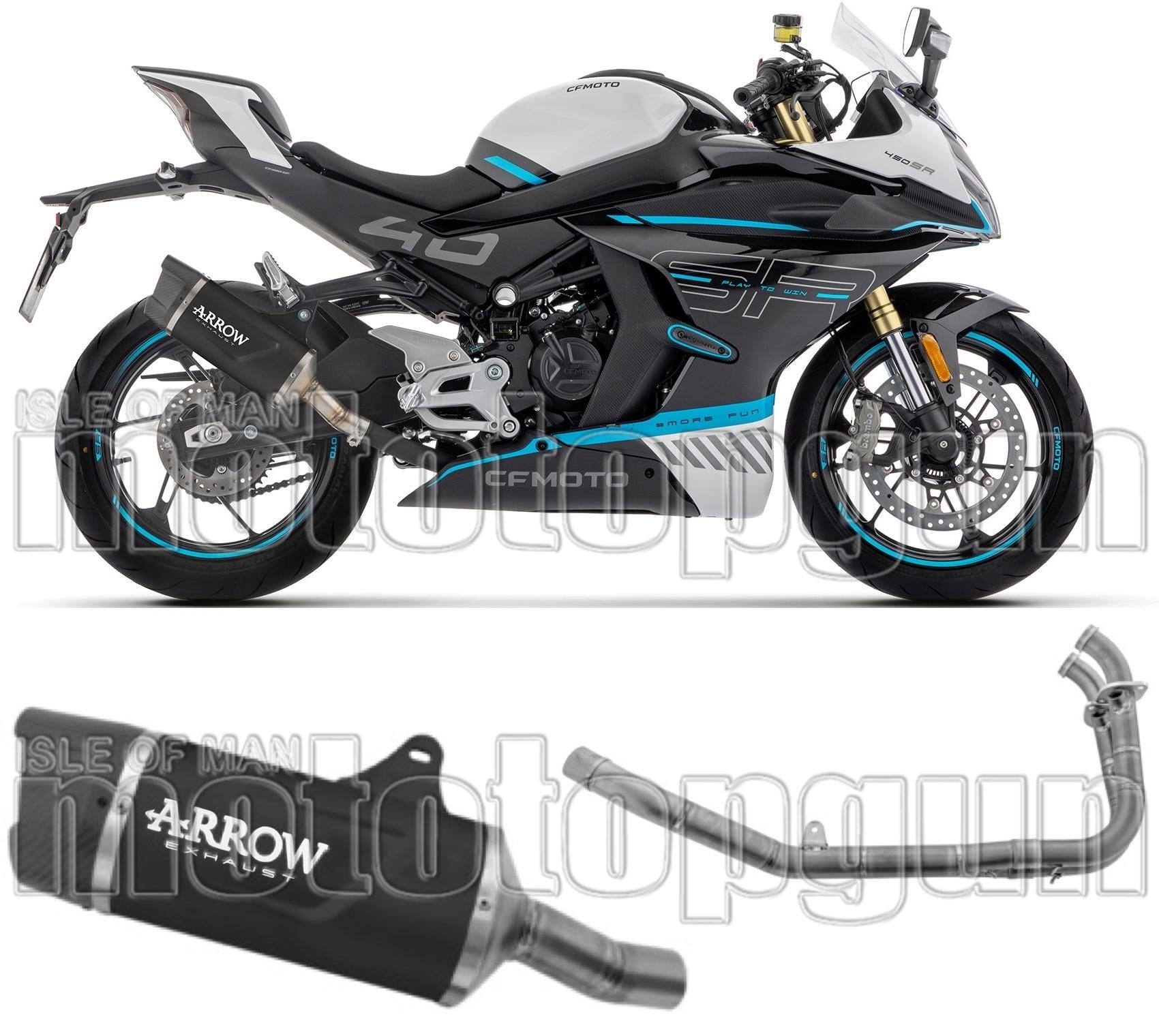 Complete Non-Catalytic Exhaust System With Sound Certification Indy-Race Evo Black Aluminium Carbon - Arrow Special Parts Compatible With Cfmoto 450 Nk (2023-2024)