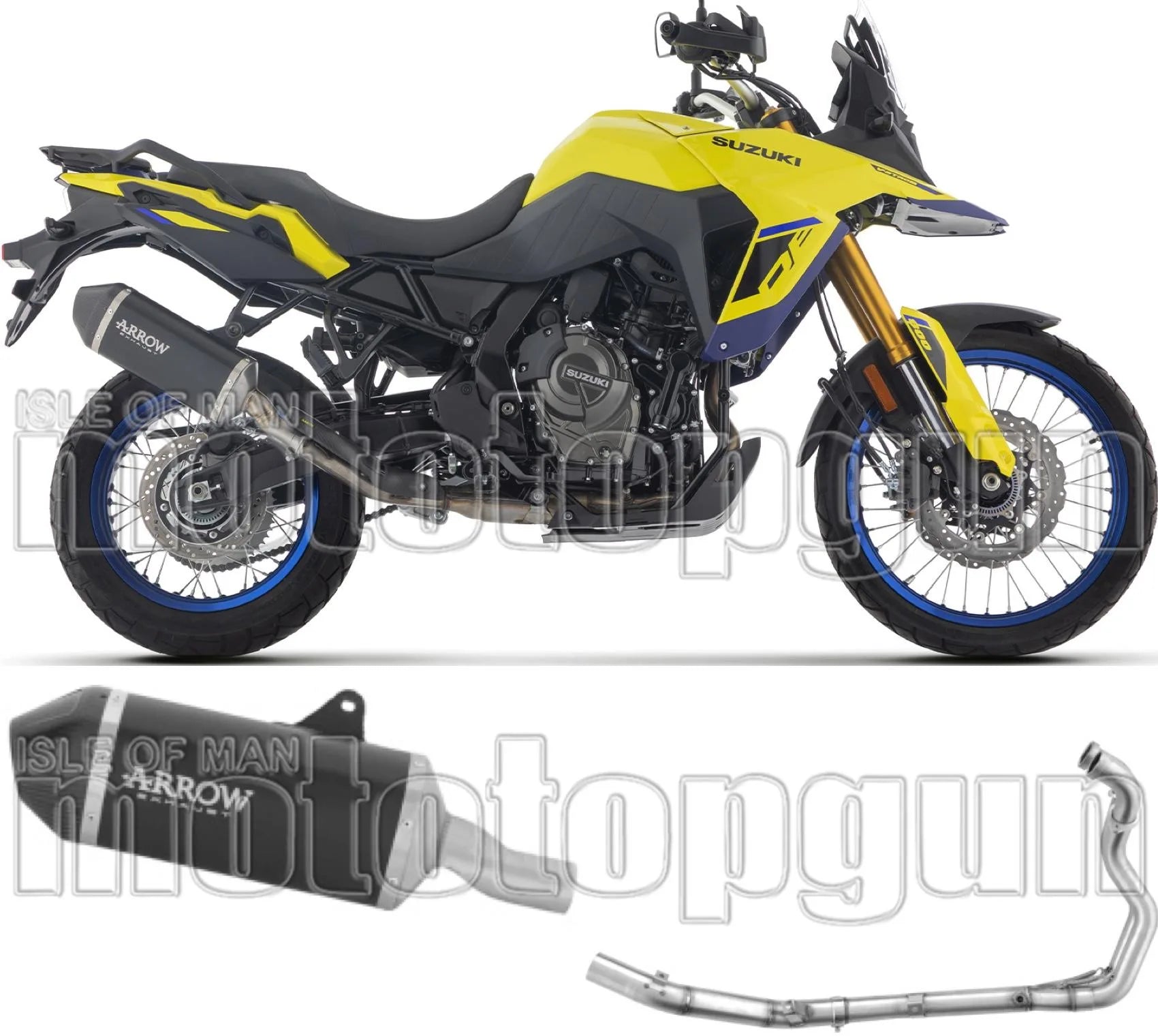Komplette Auspuffanlage Ohne Katalysator Und Mit Geräuschzulassung Explorer Aluminium Schwarz Endkappe Carby - Arrow Special Parts Kompatibel Mit Suzuki V-Strom 800 De (2025-2026)