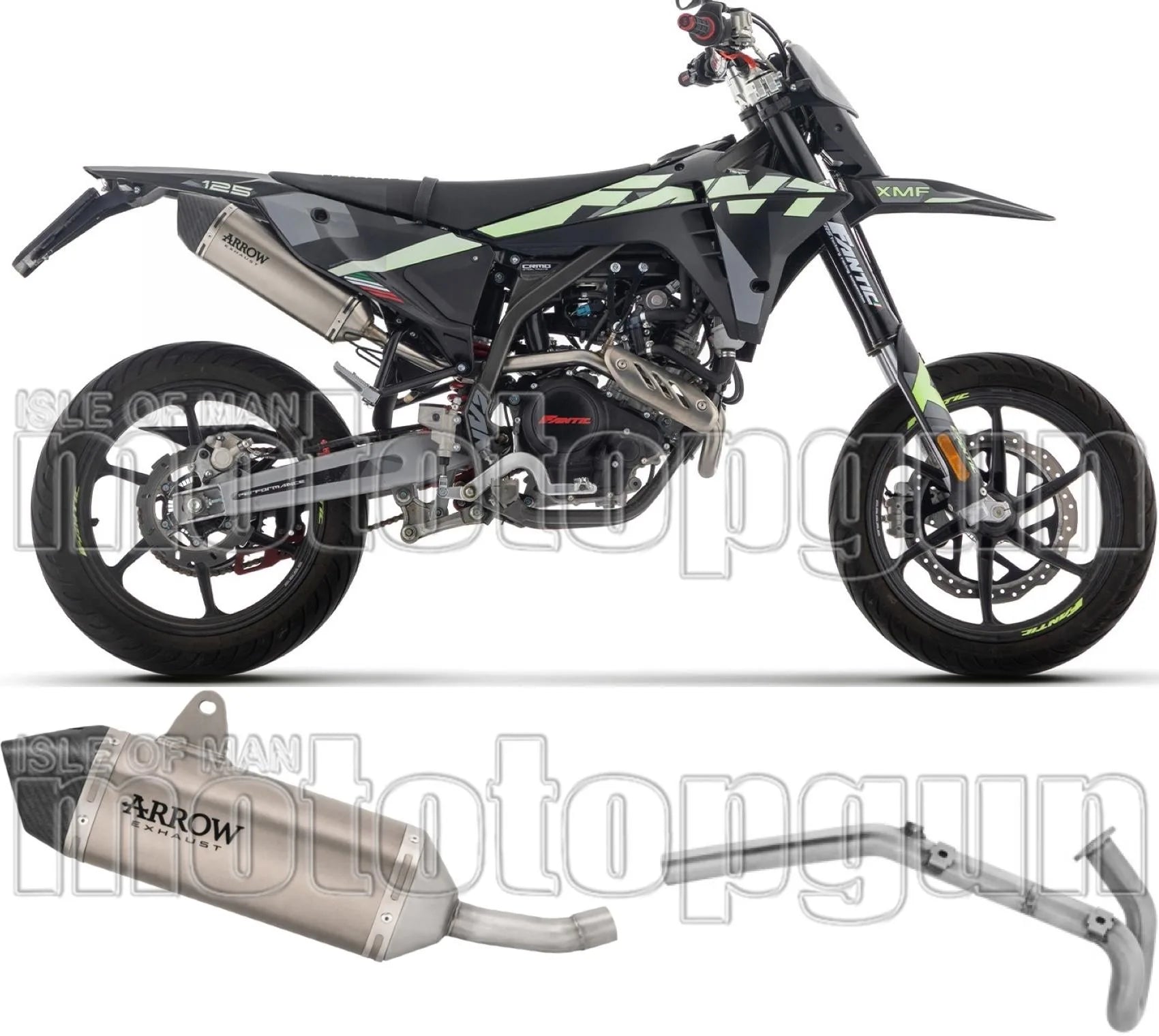 Komplette Auspuffanlage Ohne Katalysator Und Mit Geräuschzulassung Icon Titan Endkappe Carby - Arrow Special Parts Kompatibel Mit Fantic Motor Xmf 125 (2025-2026)
