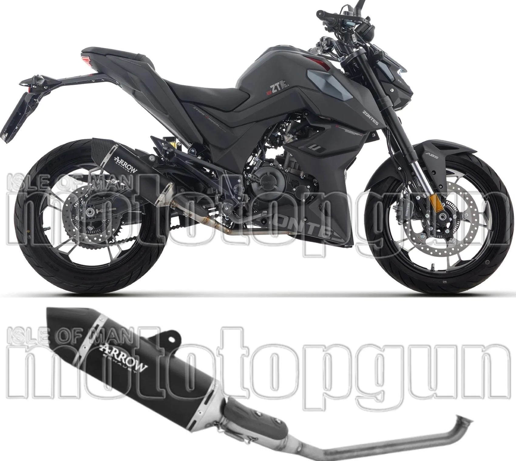 Komplette Auspuffanlage Ohne Katalysator Und Mit Geräuschzulassung Icon Aluminium Schwarz Endkappe Carby - Arrow Special Parts Kompatibel Mit Zontes Zt 125 U (2025-2026)