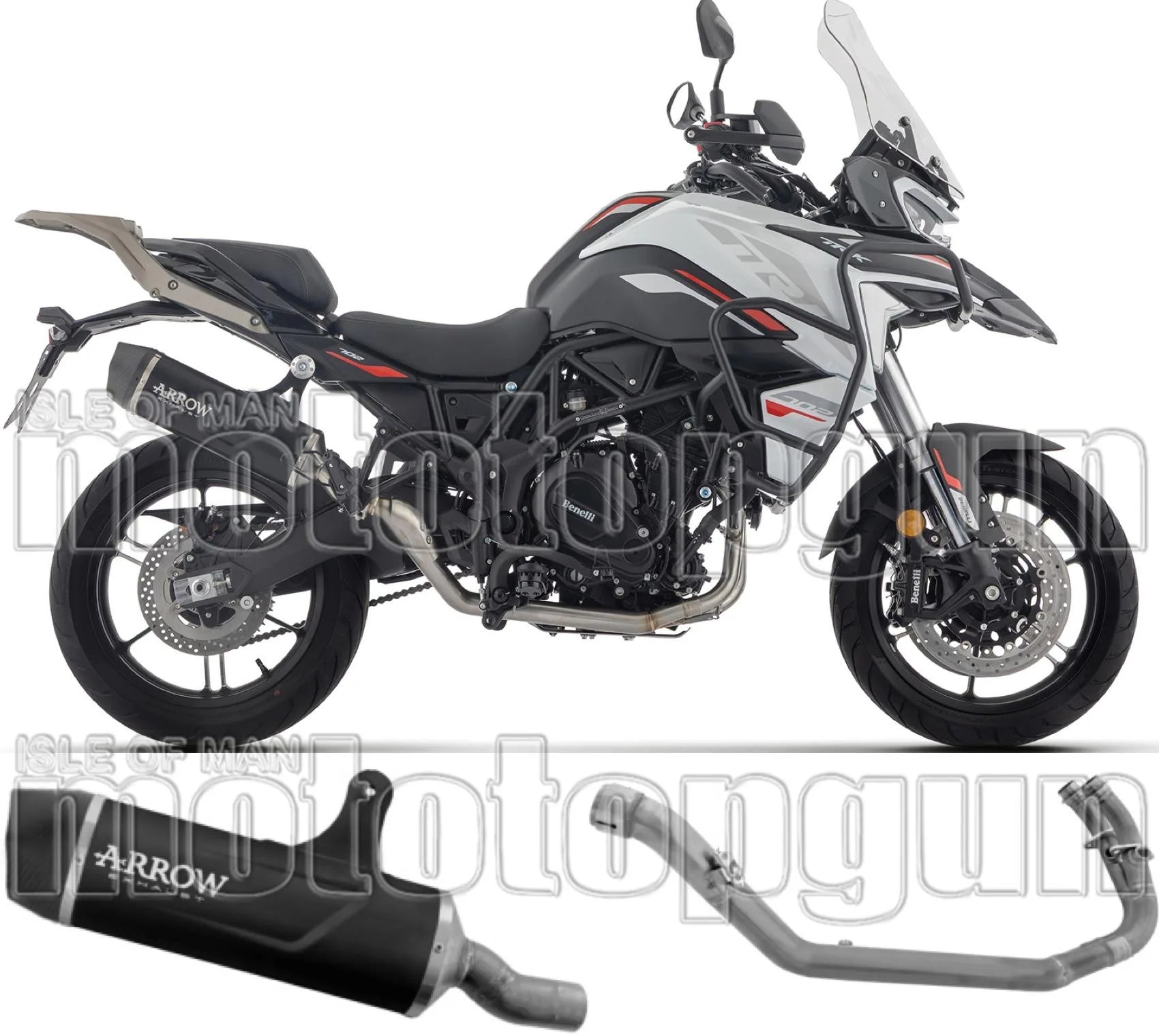 Komplette Auspuffanlage Ohne Katalysator Und Mit Geräuschzulassung Indy Race Aluminium Schwarz Endkappe Carby - Arrow Special Parts Kompatibel Mit Benelli Trk 702 - X (2025-2026)