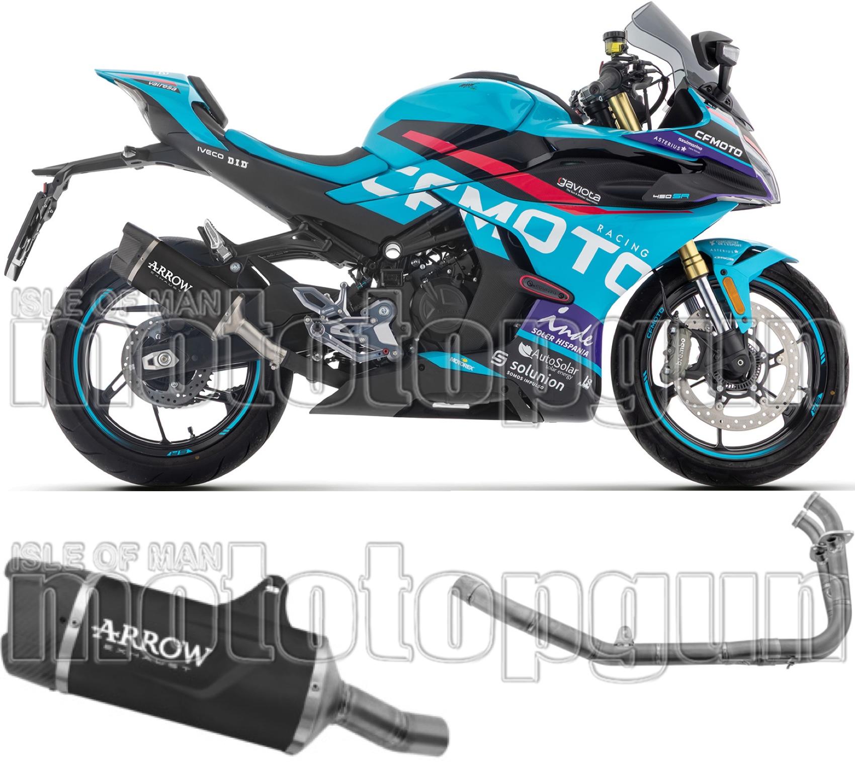 Complete Non-Catalytic Exhaust System With Sound Certification Indy-Race Evo Black Aluminium Carby End Cap - Arrow Special Parts Compatible With Cfmoto 450 Nk (2025-2026)