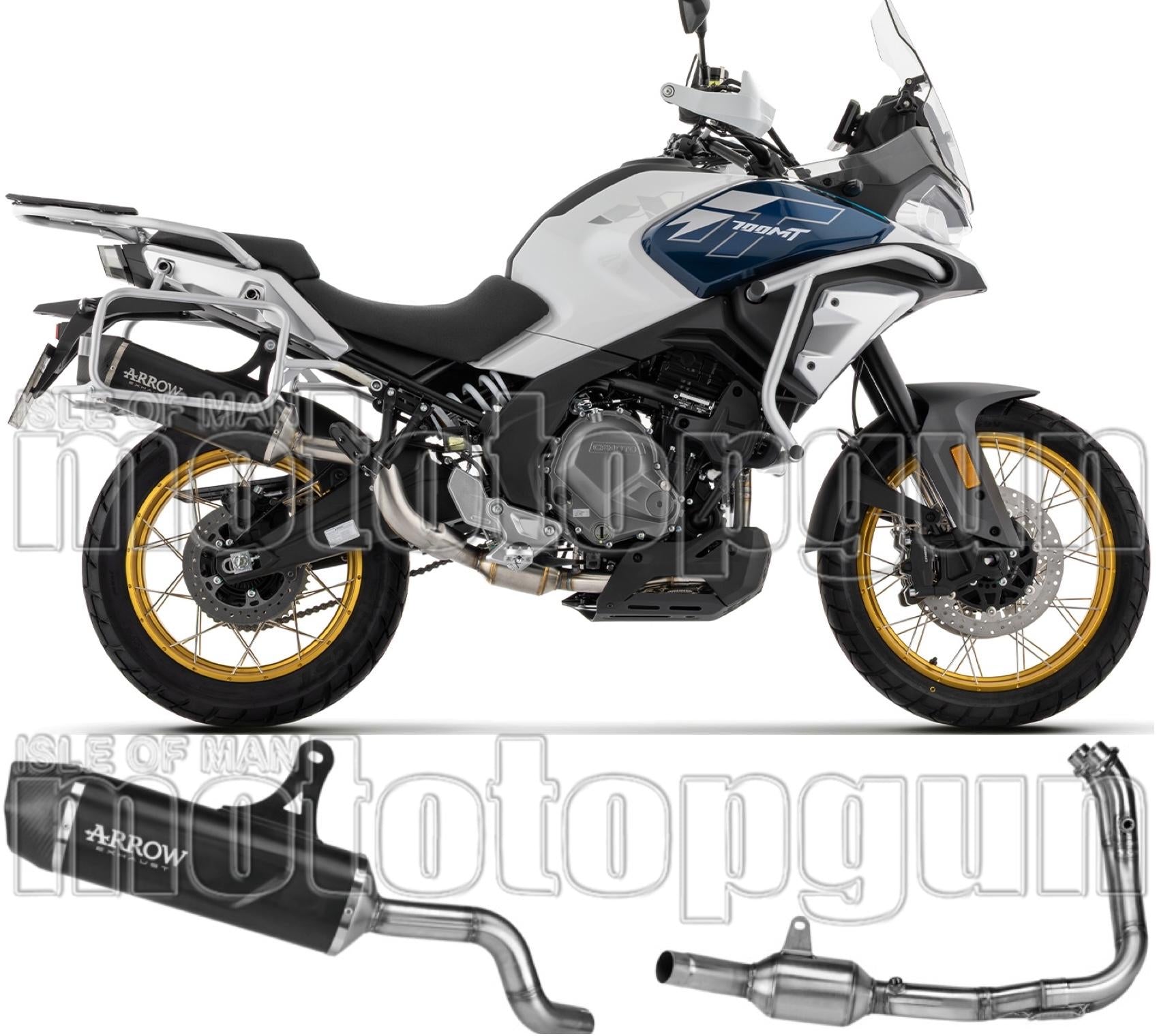 Complete Non-Catalytic Exhaust System With Sound Certification Indy-Race Evo Black Aluminium Carby End Cap - Arrow Special Parts Compatible With Cfmoto 700 Mt Adventure (2025-2026)