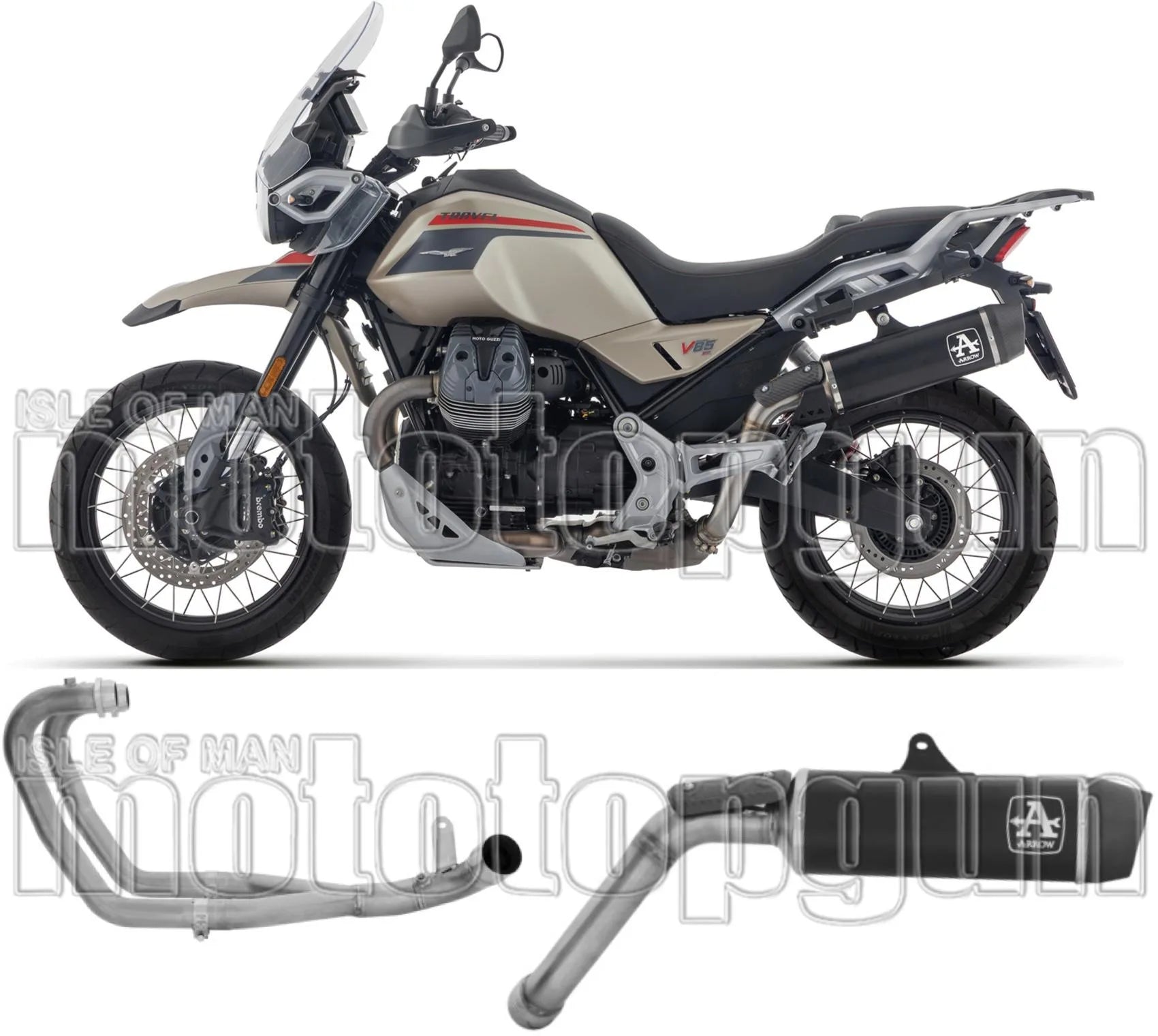Komplette Auspuffanlage Ohne Katalysator Und Mit Geräuschzulassung Indy-Race Evo Aluminium Schwarz Endkappe Carby - Arrow Special Parts Kompatibel Mit Moto Guzzi V85 Tt (2025-2026)