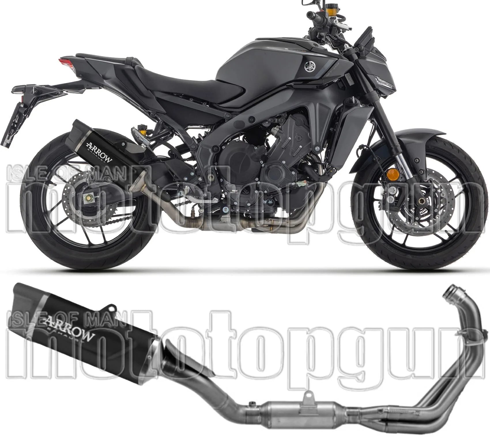 Komplette Auspuffanlage Ohne Katalysator Und Mit Geräuschzulassung Indy-Race Evo Aluminium Schwarz Endkappe Carby - Arrow Special Parts Kompatibel Mit Yamaha Mt-09 (2024-2026)
