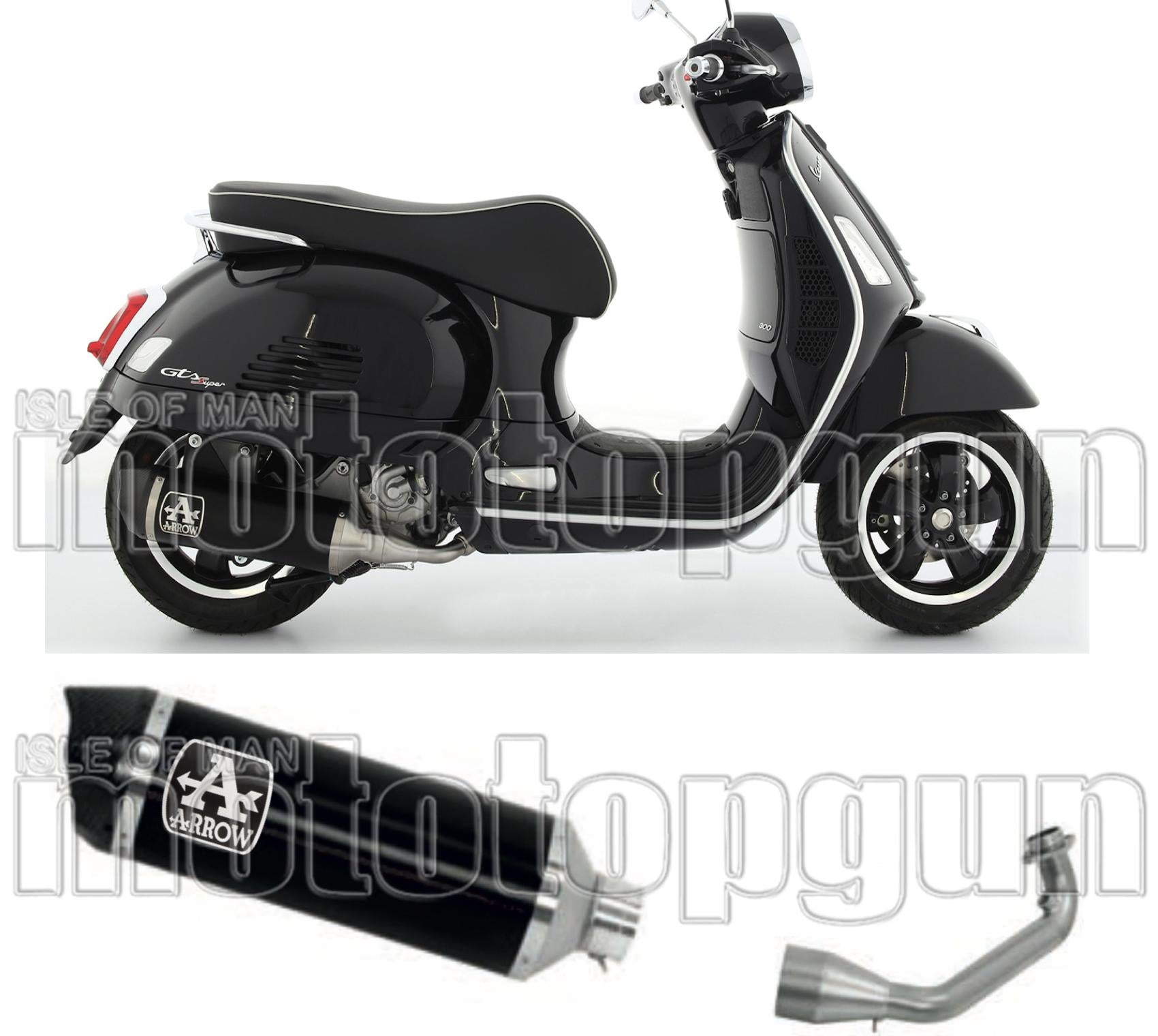 Complete Catalytic Exhaust System With Sound Certification Race-Tech Black Aluminium Carbon - Arrow Special Parts Compatible With Piaggio Vespa Gts 300 (2021-2024)