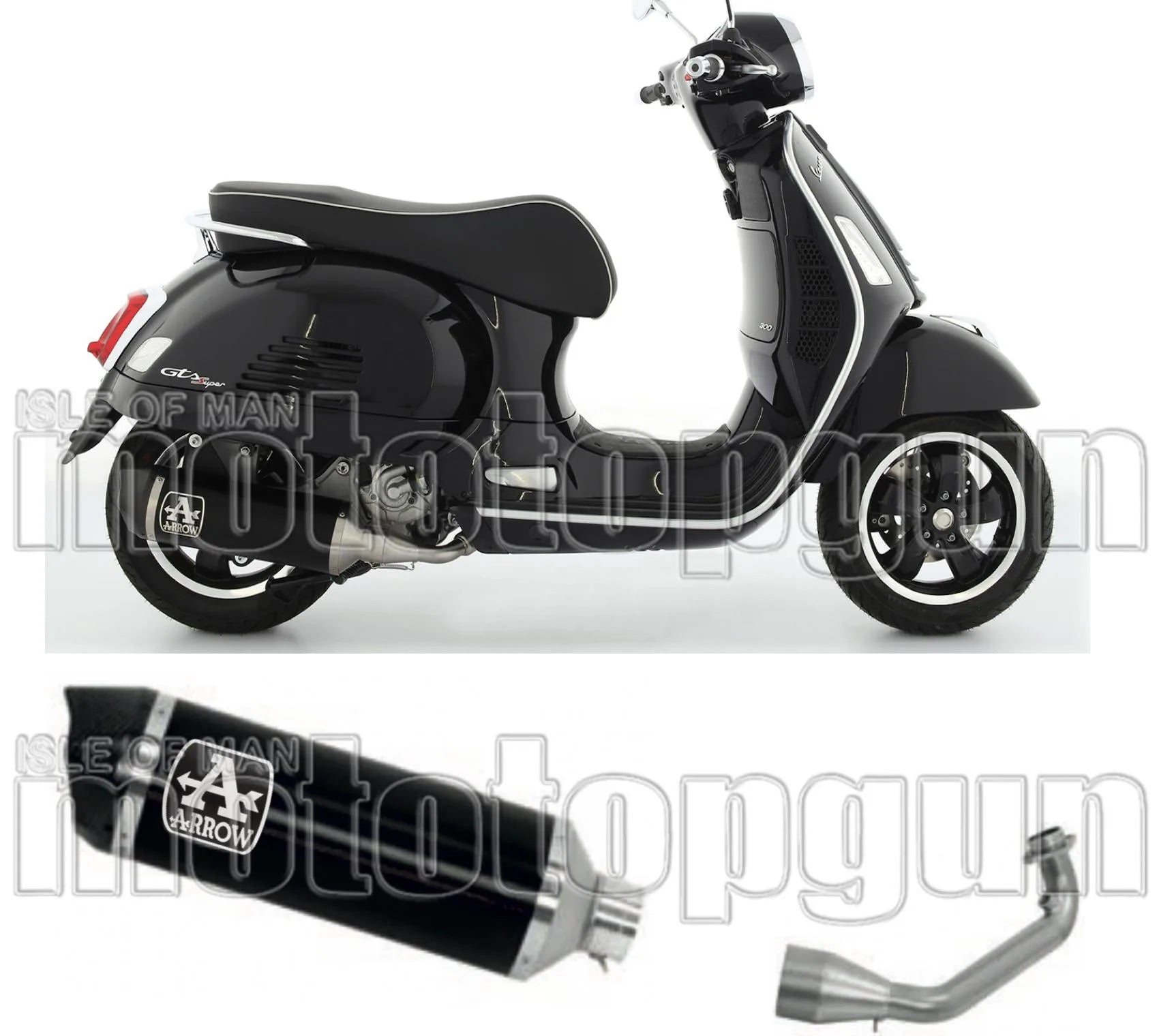 Komplette Abgasanlage Mit Katalysator Und Geräuschzulassung Race-Tech Aluminium Schwarz Carbon - Arrow Special Parts Kompatibel Mit Piaggio Vespa Gtv 300 (2023-2024)