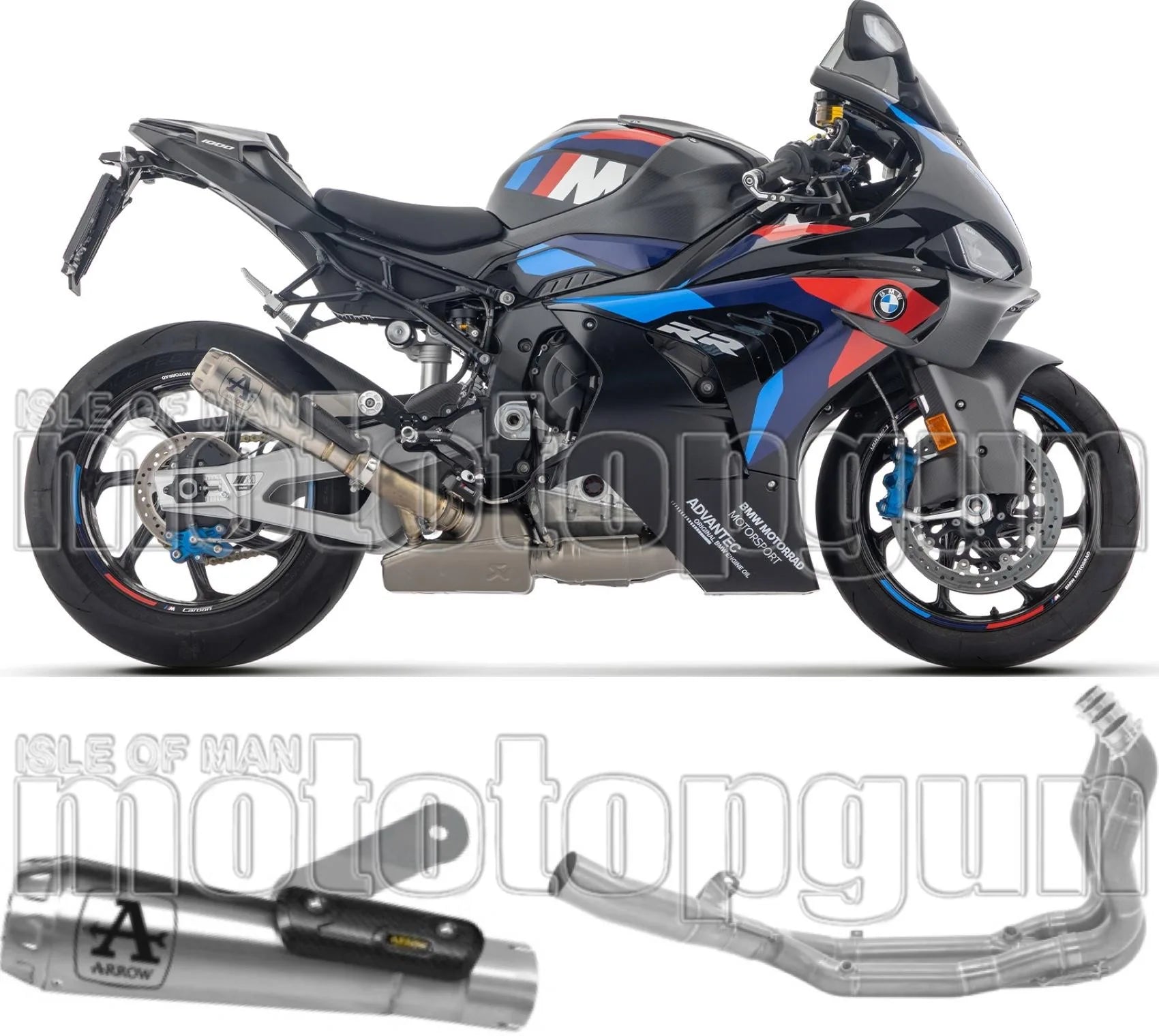 Komplette Auspuffanlage Ohne Katalysator Und Mit Geräuschzulassung Pro-Race Titan Endkappe Aluminium - Arrow Special Parts Kompatibel Mit Bmw M 1000 Rr (2025-2026)