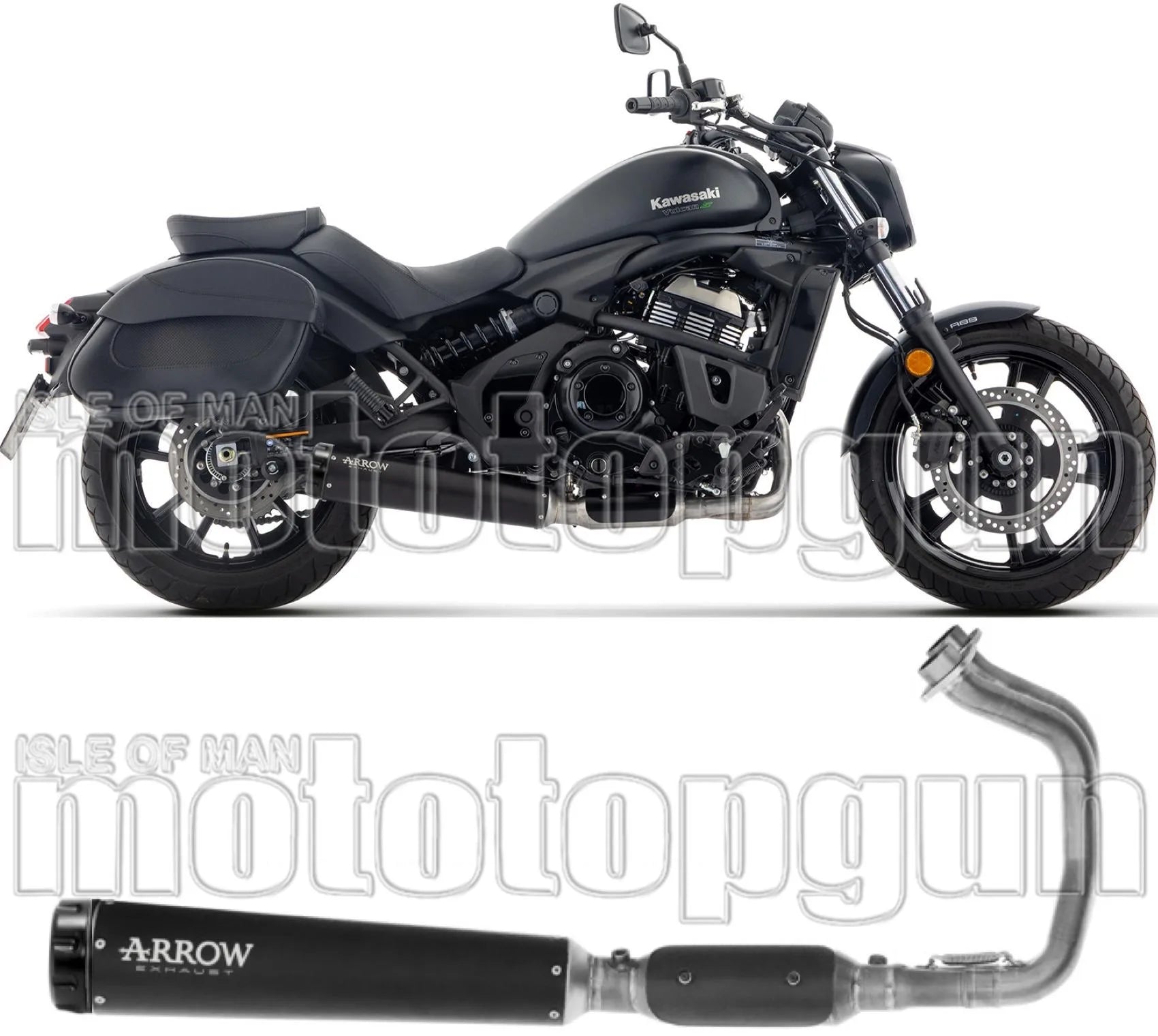 Komplette Auspuffanlage Ohne Katalysator Und Mit Geräuschzulassung Rebel Edelstahl Schwarz Endkappe Edelstahl Schwarz - Arrow Special Parts Kompatibel Mit Kawasaki Vulcan 650 S (2025-2026)