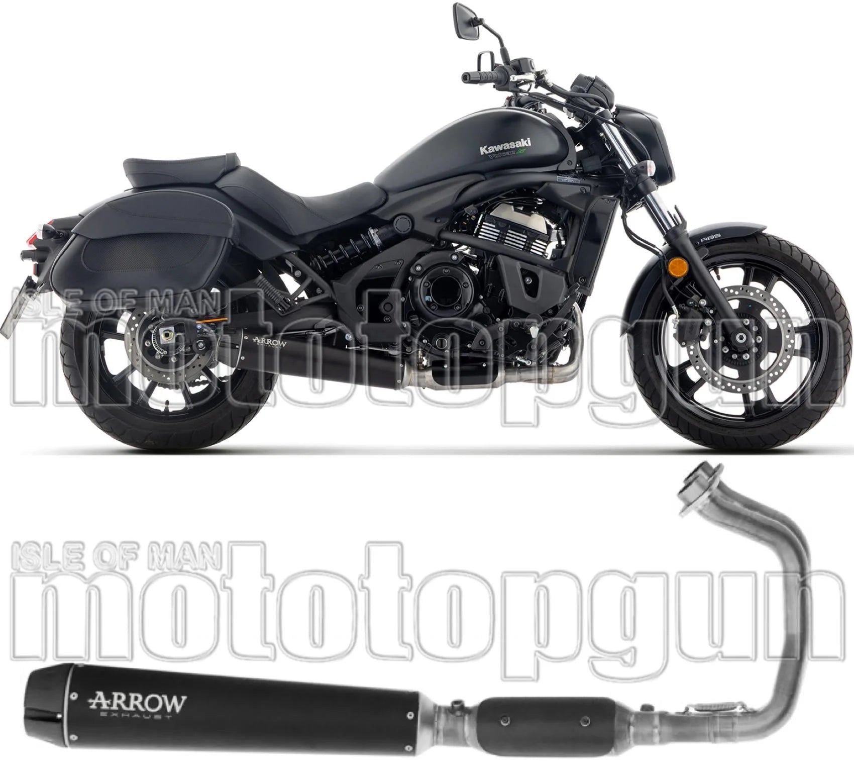 Komplette Auspuffanlage Ohne Katalysator Und Mit Geräuschzulassung Rebel Edelstahl Schwarz Endkappe Carby - Arrow Special Parts Kompatibel Mit Kawasaki Vulcan 650 S (2025-2026)