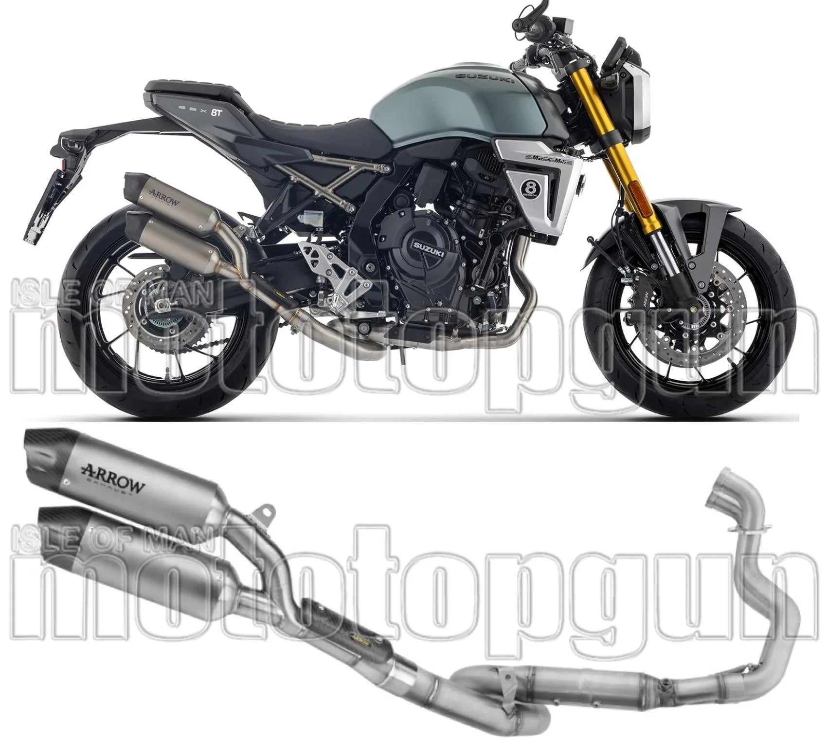 Komplette Abgasanlage Mit Katalysator Und Geräuschzulassung Round Titan Endkappe Carby - Arrow Special Parts Kompatibel Mit Suzuki Gsx 8T (2025-2026)