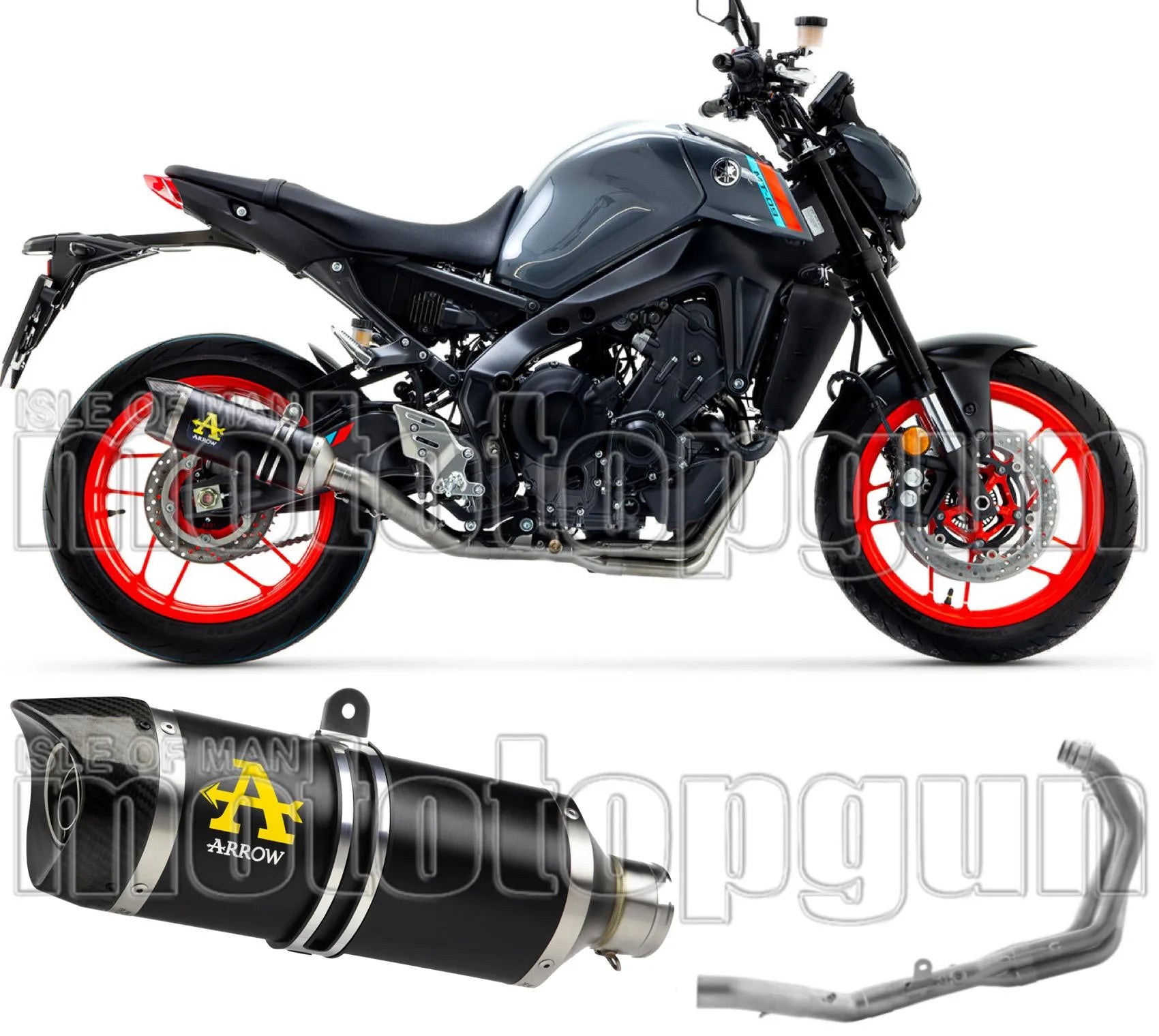 Komplette Abgasanlage Mit Katalysator Und Geräuschzulassung Thunder Aluminium Schwarz Carbon - Arrow Special Parts Kompatibel Mit Yamaha Mt-09 (2021-2023)