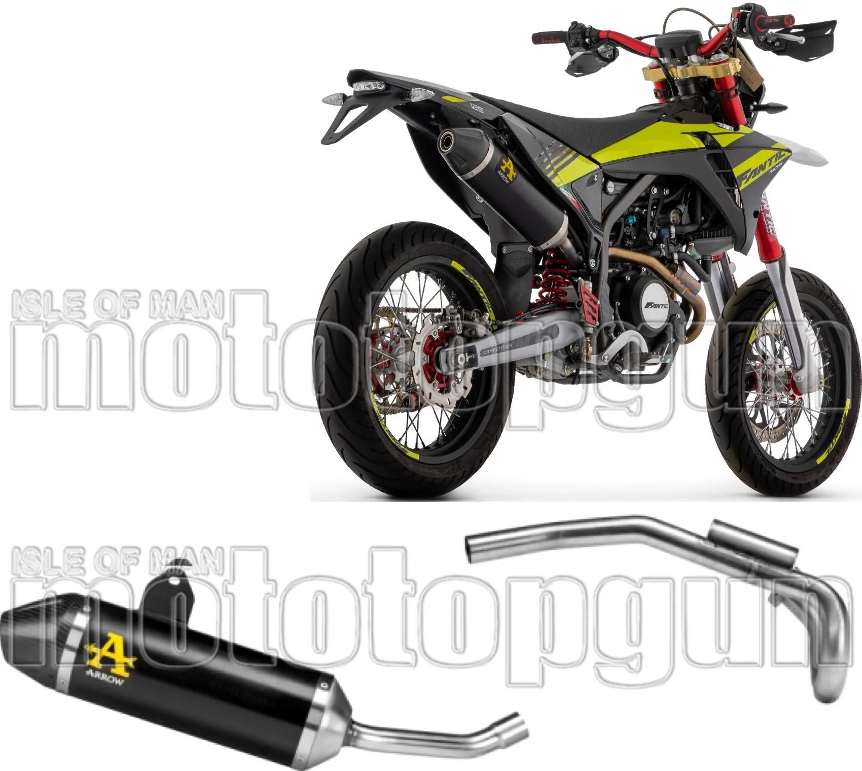 Komplette Auspuffanlage Ohne Katalysator Und Mit Geräuschzulassung Thunder Aluminium Schwarz Endkappe Carby - Arrow Special Parts Kompatibel Mit Fantic Motor Xmf 125 (2023-2024)
