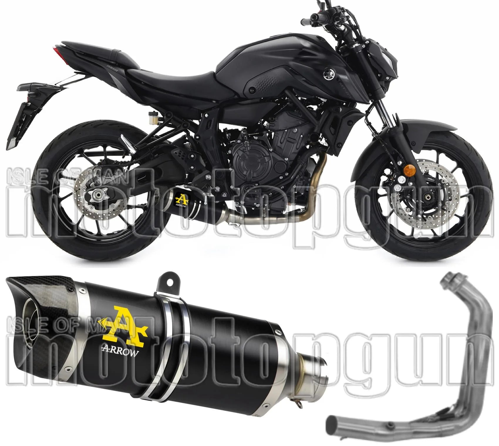 Komplette Abgasanlage Mit Katalysator Und Geräuschzulassung Thunder Aluminium Schwarz Carbon - Arrow Special Parts Kompatibel Mit Yamaha Mt-07 (2021-2024)