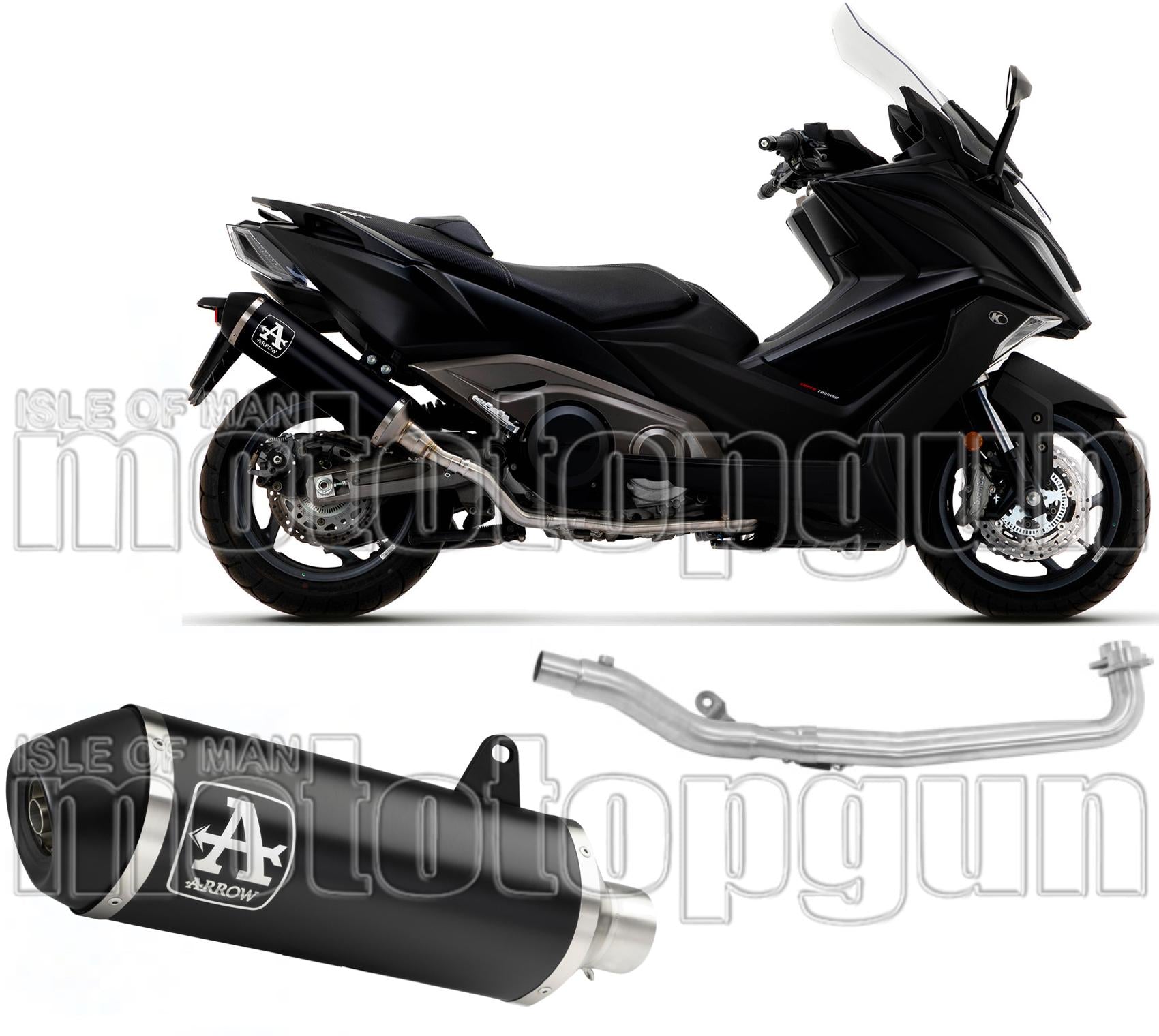 Complete Non-Catalytic Exhaust System With Sound Certification Urban Black Aluminium Carbon - Arrow Special Parts Compatible With Kymco Ak 550 (2021-2026)