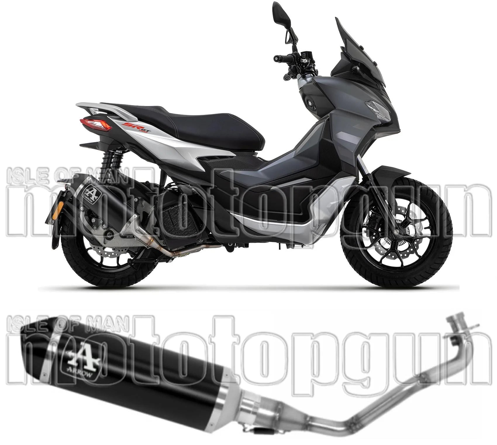 Komplette Abgasanlage Mit Katalysator Und Geräuschzulassung Urban Aluminium Schwarz Edelstahl Schwarz - Arrow Special Parts Kompatibel Mit Aprilia Sr 200 Gt (2022-2024)