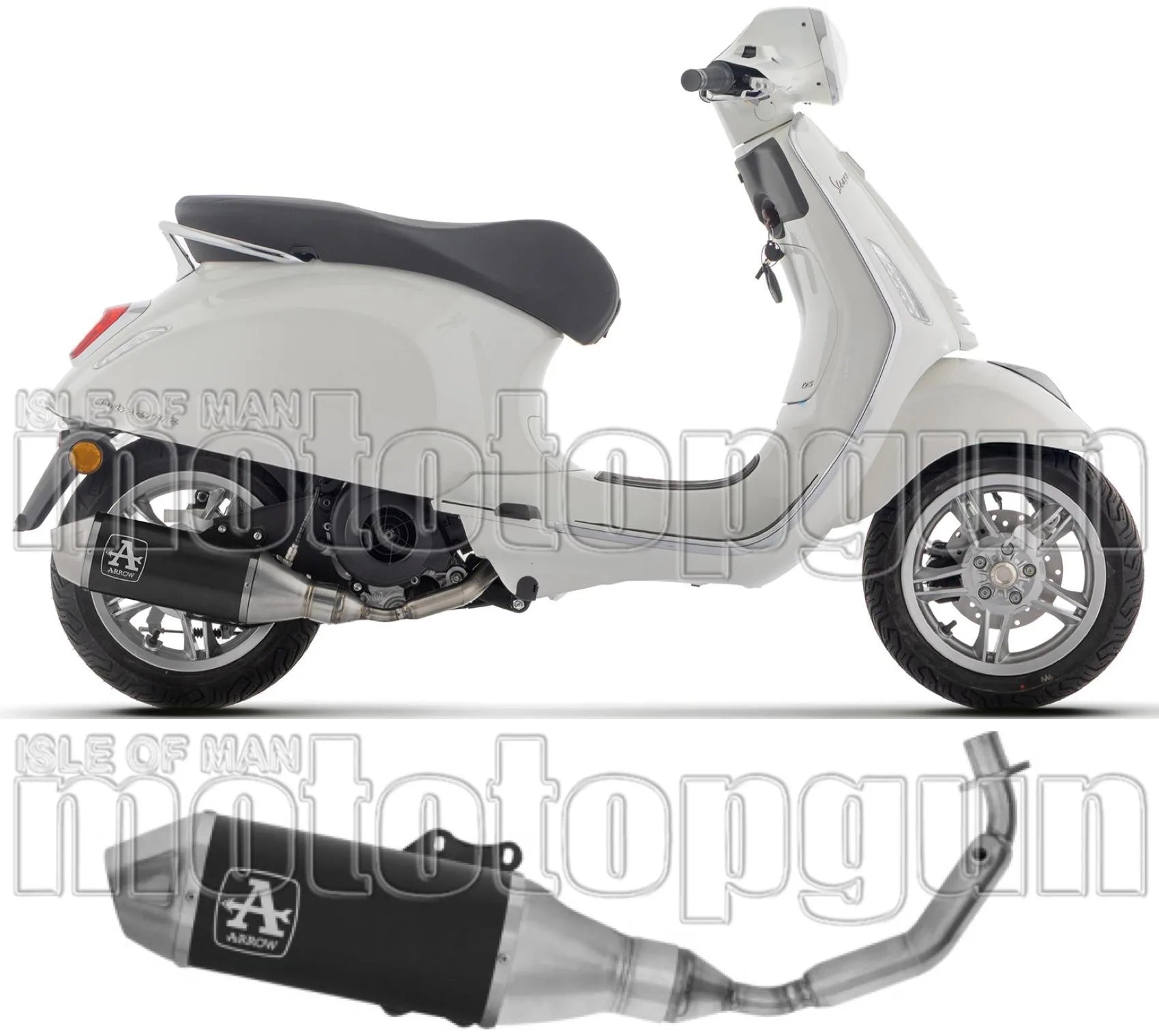 Komplette Auspuffanlage Ohne Katalysator Und Ohne Geräuschzulassung Urban Aluminium Schwarz Endkappe Edelstahl - Arrow Special Parts Kompatibel Mit Piaggio Vespa Primavera 125 (2025)