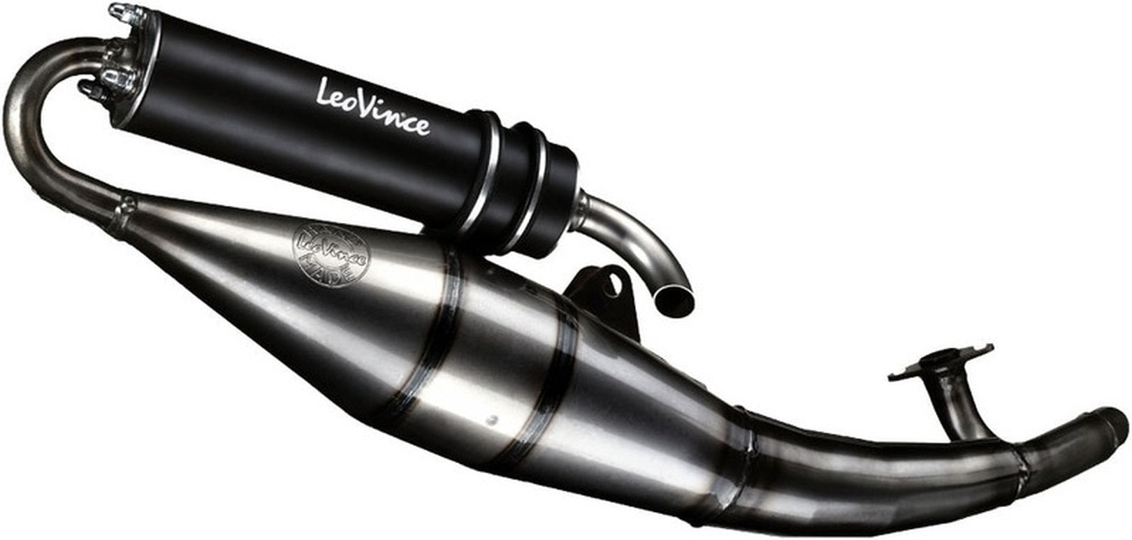 Complete Catalytic Exhaust System With Sound Certification Hand Made Tt Black Aluminum - Leovince Compatible With Kymco Super 9 50 Air (2004)