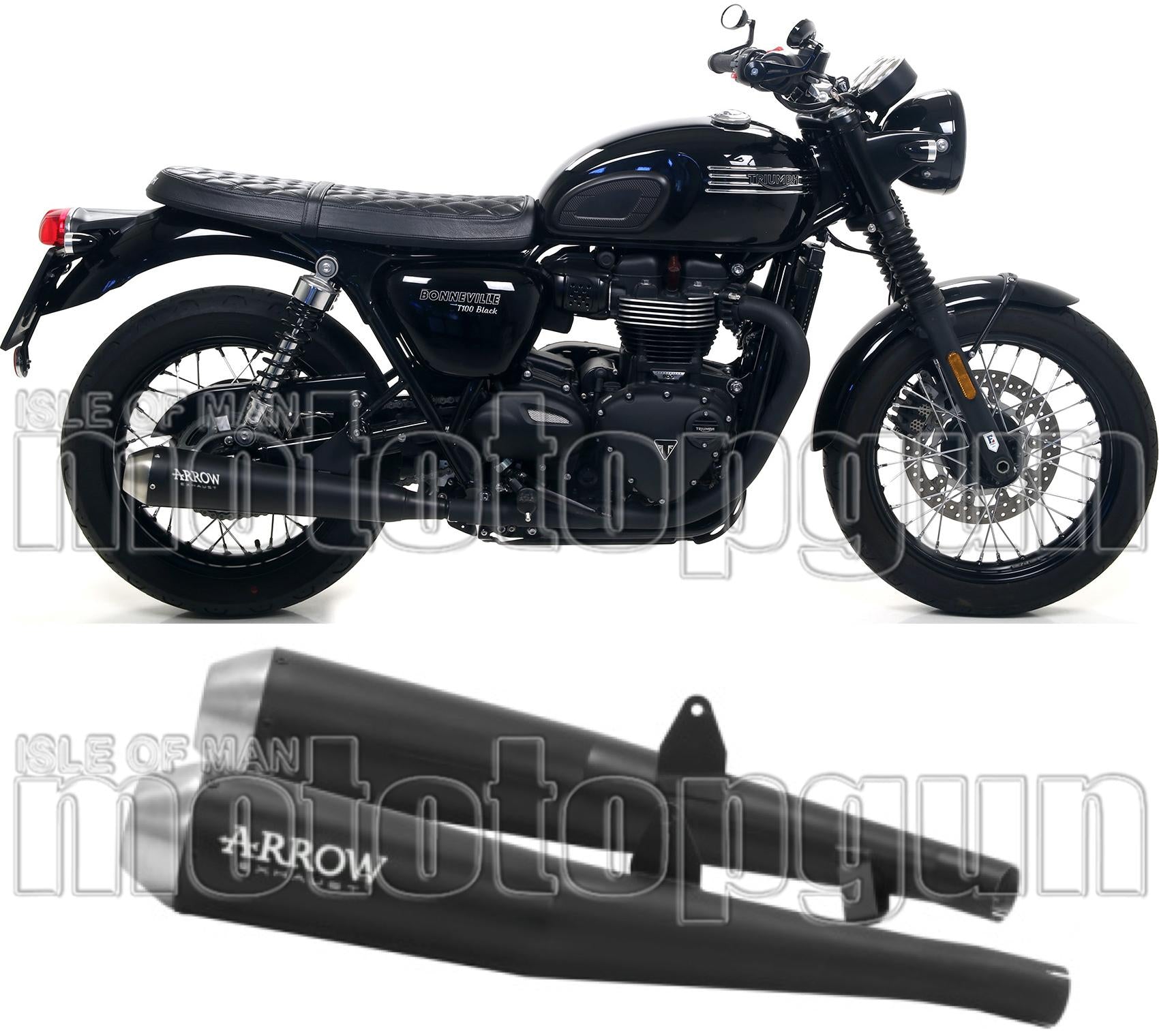 Dual Exhaust System With Sound Certification Pro-Racing Black Nichrom Stainless Steel - Arrow Special Parts Compatible With Triumph Bonneville T100 (2017-2020)