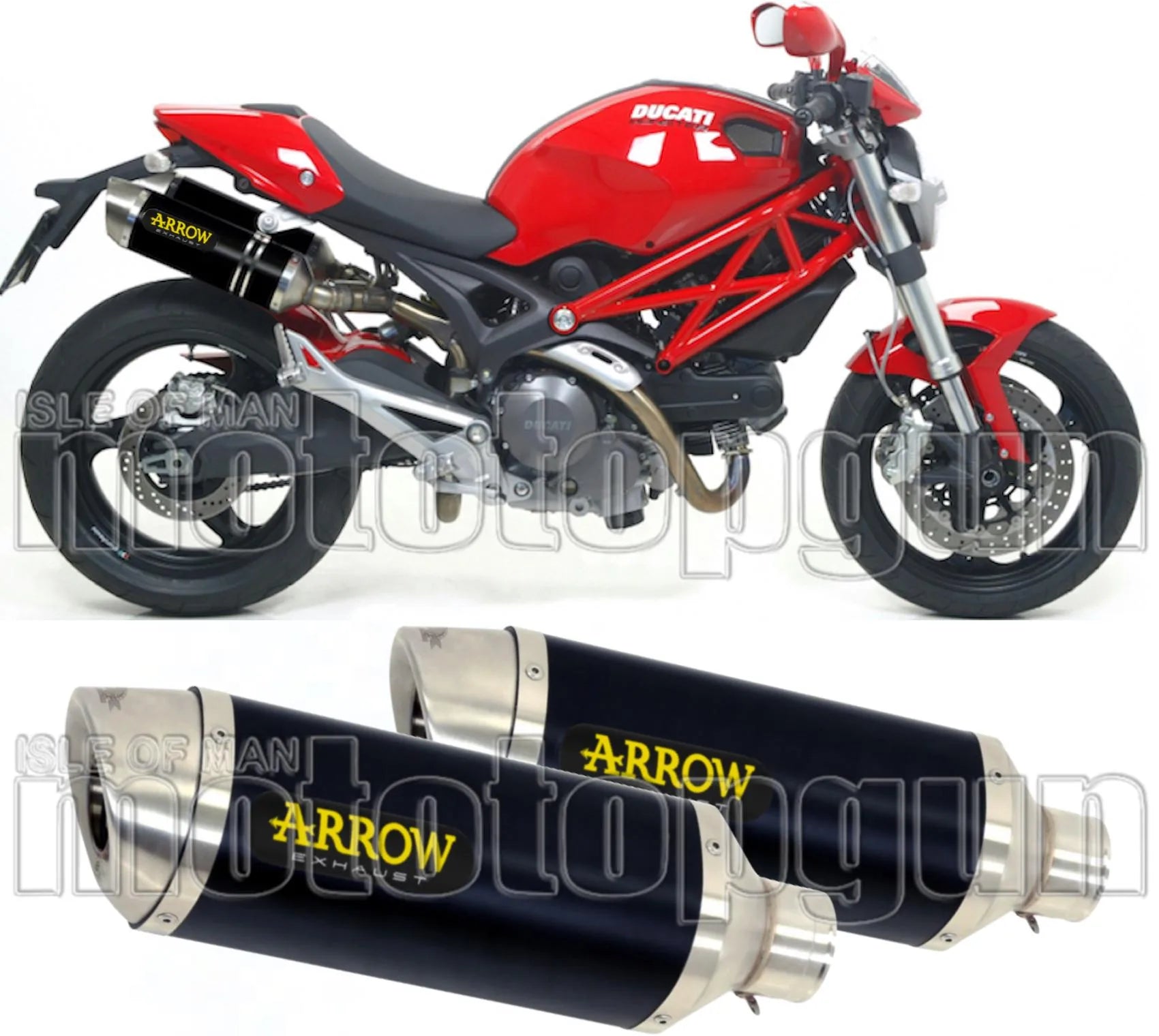Doppelauspuffanlage Mit Geräuschzulassung Thunder Aluminium Schwarz Edelstahl - Arrow Special Parts Kompatibel Mit Ducati Monster 796 (2010-2014)