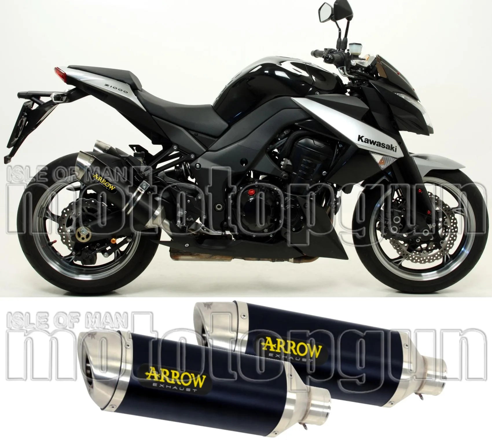 Doppelauspuffanlage Mit Geräuschzulassung Thunder Aluminium Schwarz Edelstahl - Arrow Special Parts Kompatibel Mit Kawasaki Z 1000 (2017-2020)