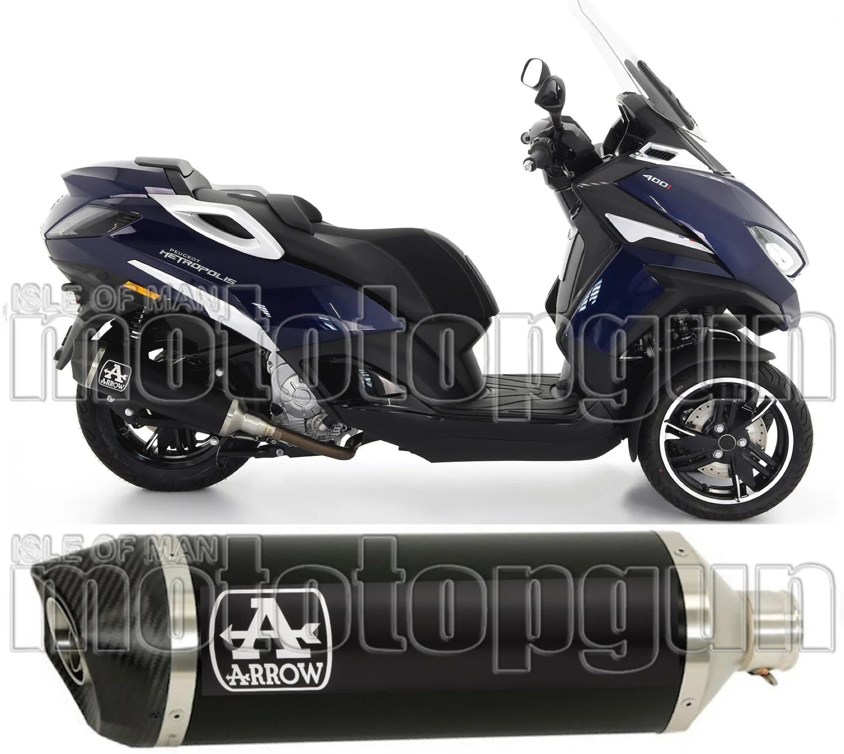 Auspuffendstück Ohne Katalysator Und Mit Geräuschzulassung Urban Aluminium Schwarz Carbon - Arrow Special Parts Kompatibel Mit Peugeot Metropolis 400 (2017-2021)