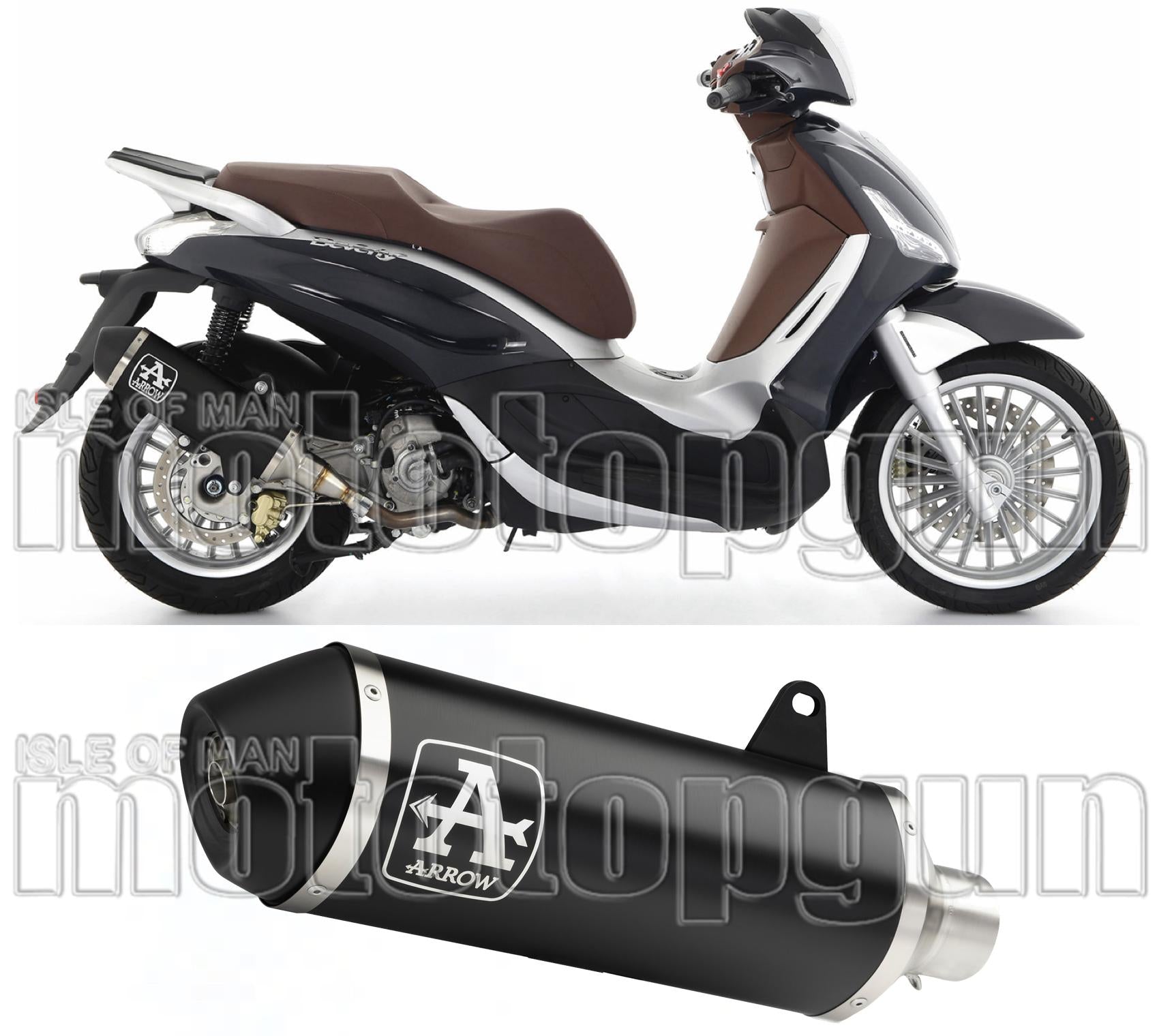 Catalytic Exhaust Tip With Sound Certification Urban Black Aluminium Stainless Steel Black - Arrow Special Parts Compatible With Piaggio Beverly 300 Hpe (2021-2024)