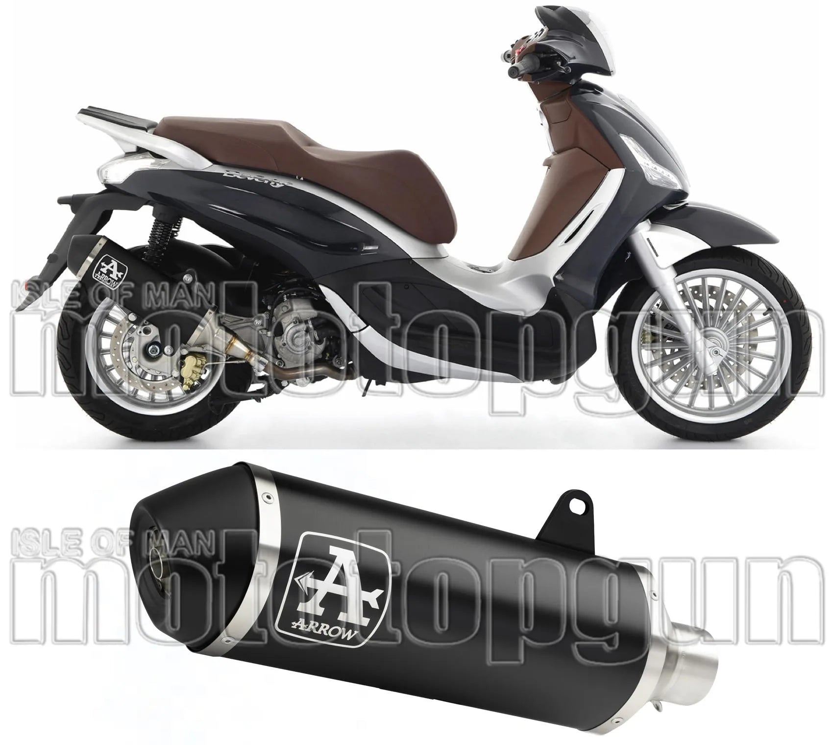 Katalysiertes Auspuffendstück Mit Geräuschzulassung Urban Aluminium Schwarz Edelstahl Schwarz - Arrow Special Parts Kompatibel Mit Piaggio Beverly 300 Hpe (2021-2024)