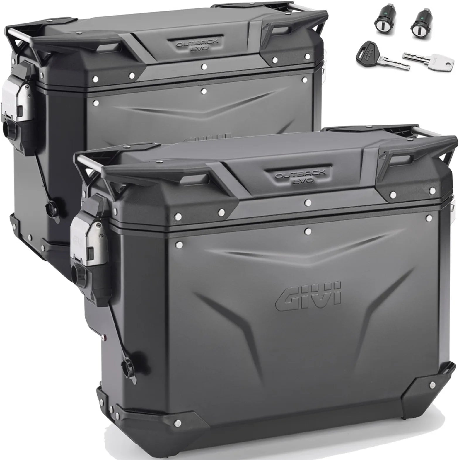 Seitenkoffer Monokey Cam-Side Trekker Outback Evo Smart Aluminium Schwarz + Schloss 70 Lt Trekker Outback Evo Smart Aluminium - Givi Kompatibel Mit Suzuki Gsx-S 1000 Gx (2024)