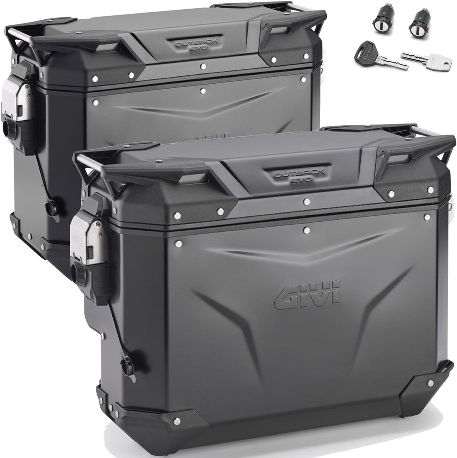 Seitenkoffer Monokey Cam-Side Trekker Outback Evo Smart Aluminium Schwarz + Schloss 70 Lt Trekker Outback Evo Smart Aluminium - Givi Kompatibel Mit Moto Guzzi V85 Tt (2019-2023)