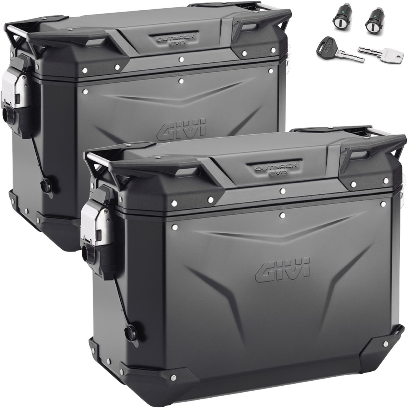 Monokey Cam-Side Trekker Outback Evo Smart Black Aluminium Side Cases + Locks - 74 Lt Trekker Outback Evo Smart Aluminium - Givi Compatible With Moto Guzzi V7 850 Stone (2021-2024)