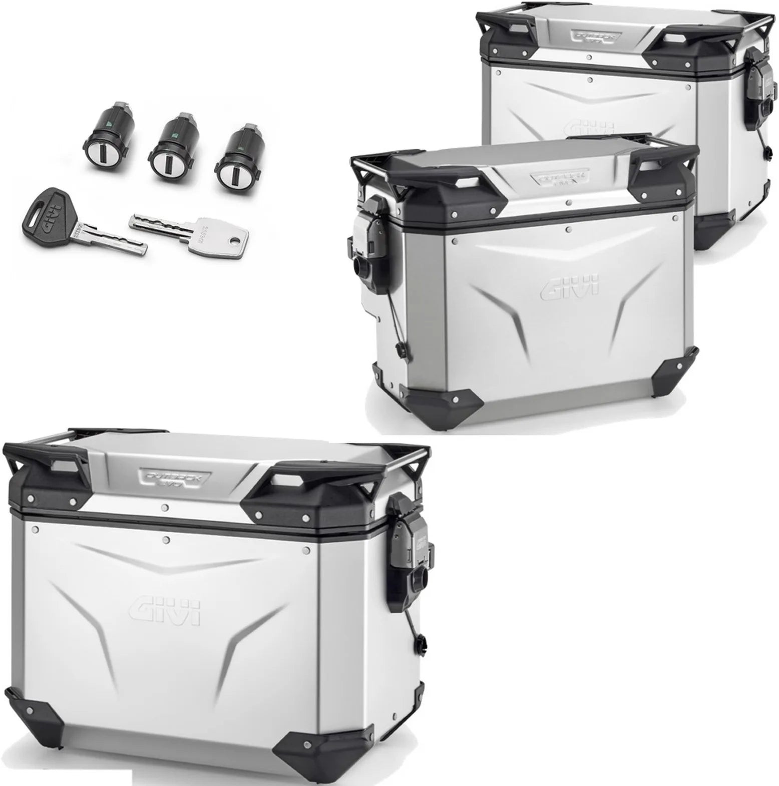 Topcase + Seitenkoffer Trekker Outback Evo Smart Aluminium Gefertigt Dx Abgeschrägt 130 Lt Trekker Outback Evo Smart Eloxiertem Aluminium - Givi Kompatibel Mit Benelli Trk 702 (2023-2024)
