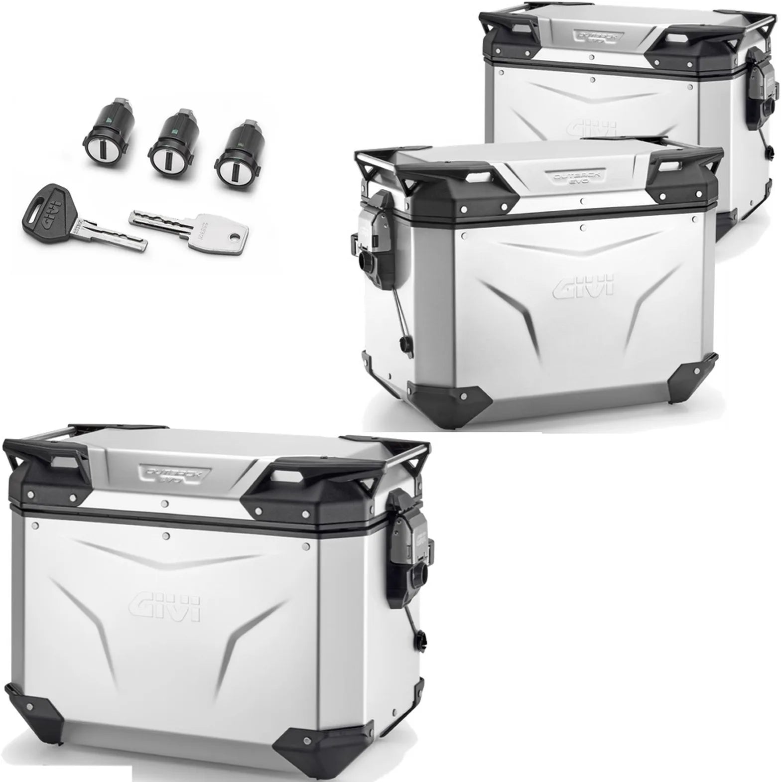 Topcase + Seitenkoffer Trekker Outback Evo Smart Aluminium Dx Abgeschrägt 130 Lt Trekker Outback Evo Smart Aluminium - Givi Kompatibel Mit Benelli Trk 702 (2023-2024)