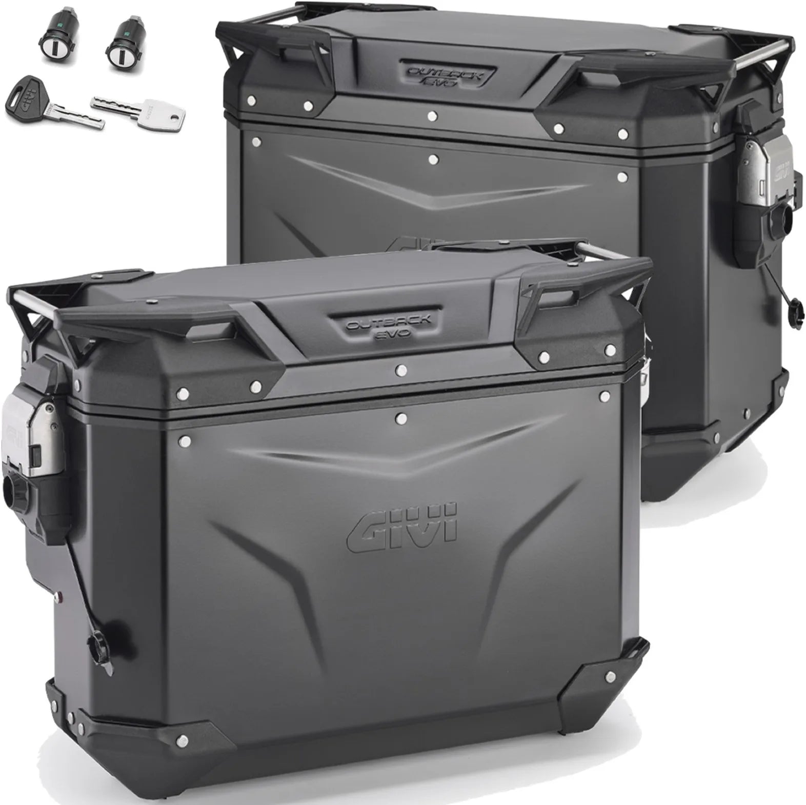 Seitenkoffer Monokey Cam-Side Trekker Outback Evo Smart Aluminium Schwarz + Schloss 77 Lt Trekker Outback Evo Smart Aluminium - Givi Kompatibel Mit Ktm 790 Adventure R (2019-2020)