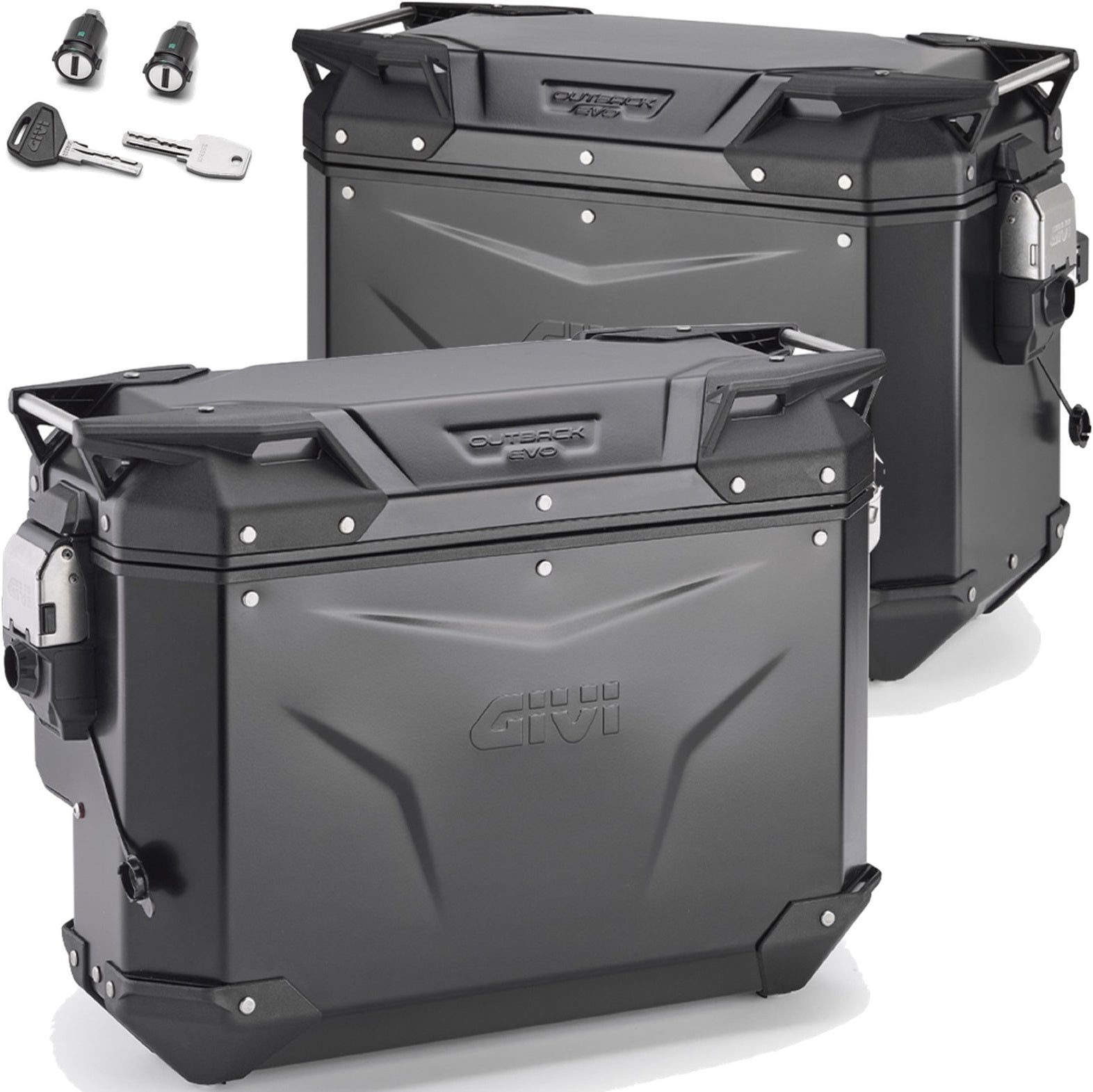 Monokey Cam-Side Trekker Outback Evo Smart Black Aluminium Side Cases + Locks - 77 Lt Trekker Outback Evo Smart Aluminium - Givi Compatible With Moto Guzzi Stelvio 1000 (2024)