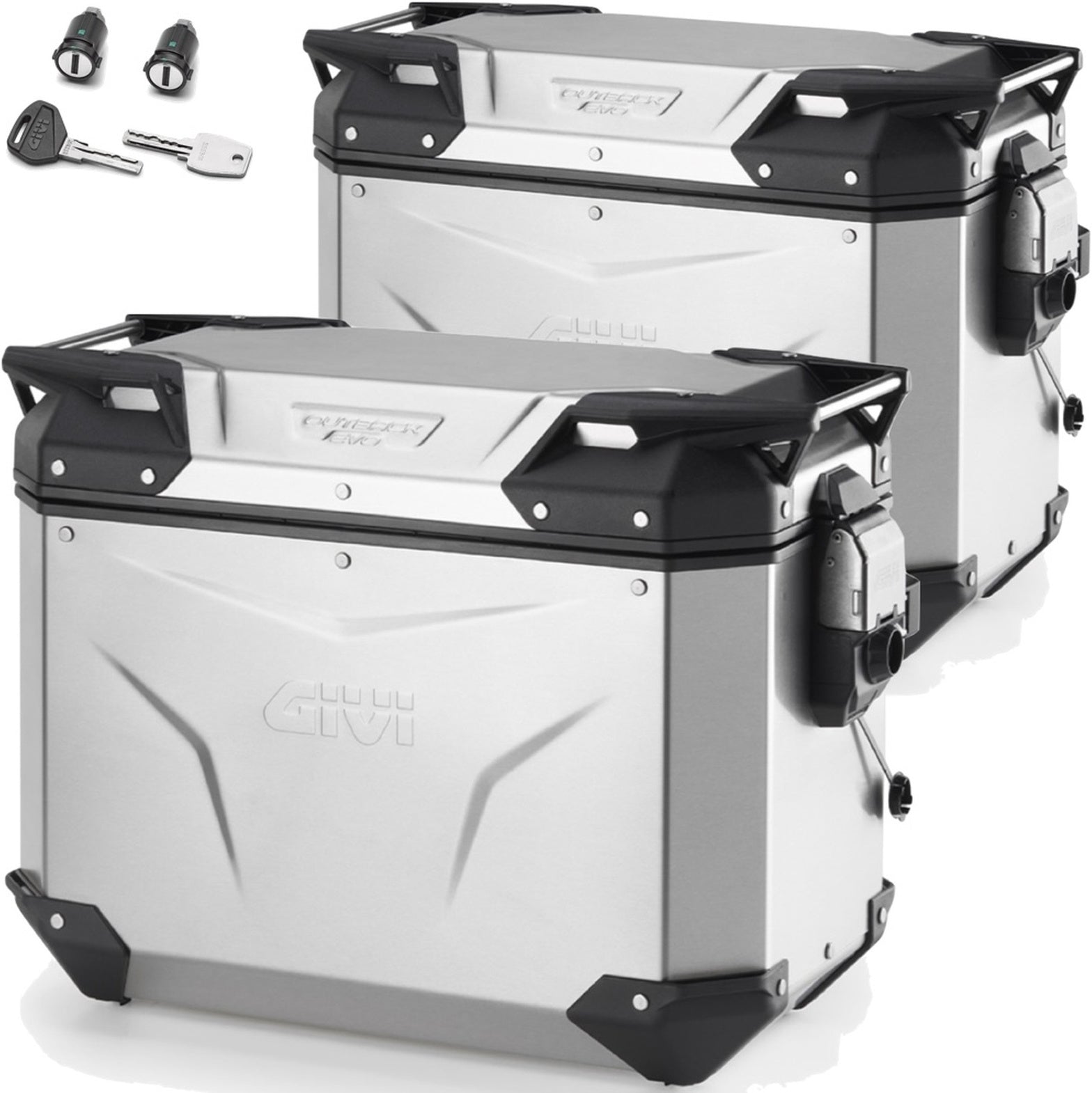 Monokey Cam-Side Trekker Outback Evo Smart Anodized Aluminium Side Cases + Locks - 88 Lt Trekker Outback Evo Smart Anodized Aluminium - Givi Compatible With Moto Guzzi V7 850 Stone (2021-2024)