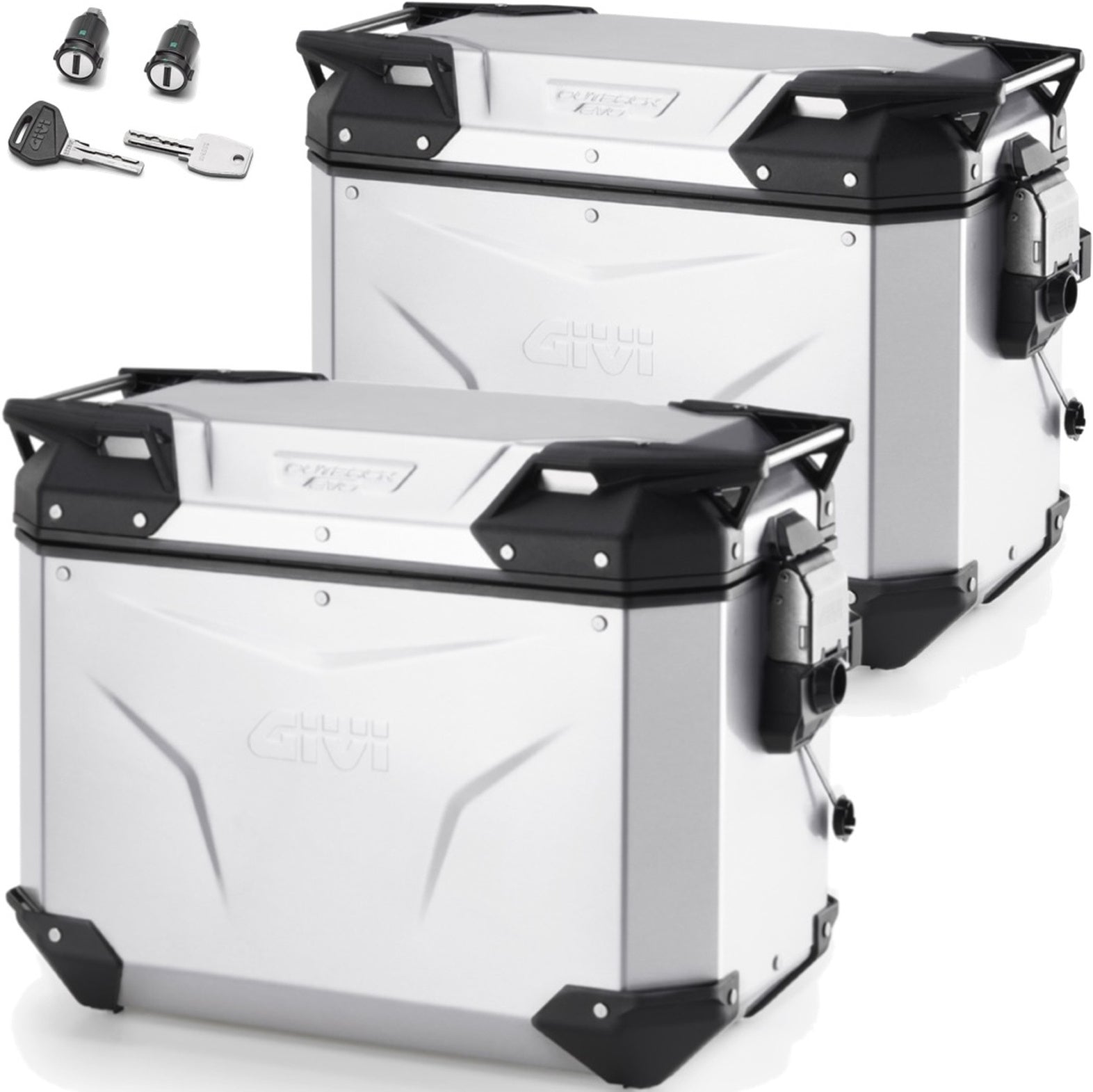 Monokey Cam-Side Trekker Outback Evo Smart Aluminium Side Cases + Locks - 88 Lt Trekker Outback Evo Smart Aluminium - Givi Compatible With Moto Morini X-Cape 649 (2021-2024)