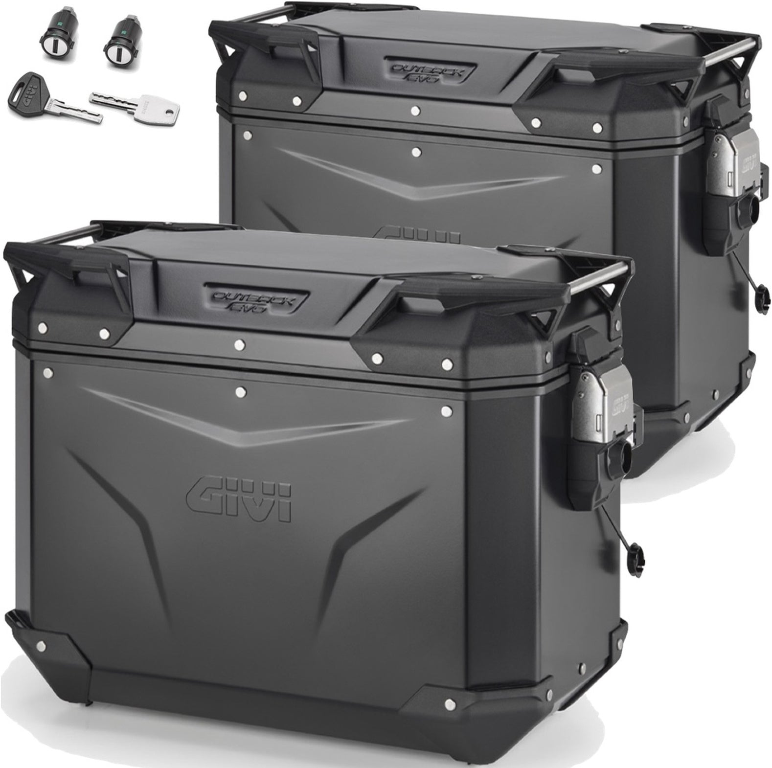 Monokey Cam-Side Trekker Outback Evo Smart Black Aluminium Side Cases + Locks - 88 Lt Trekker Outback Evo Smart Aluminium - Givi Compatible With Moto Guzzi Stelvio 1000 (2024)