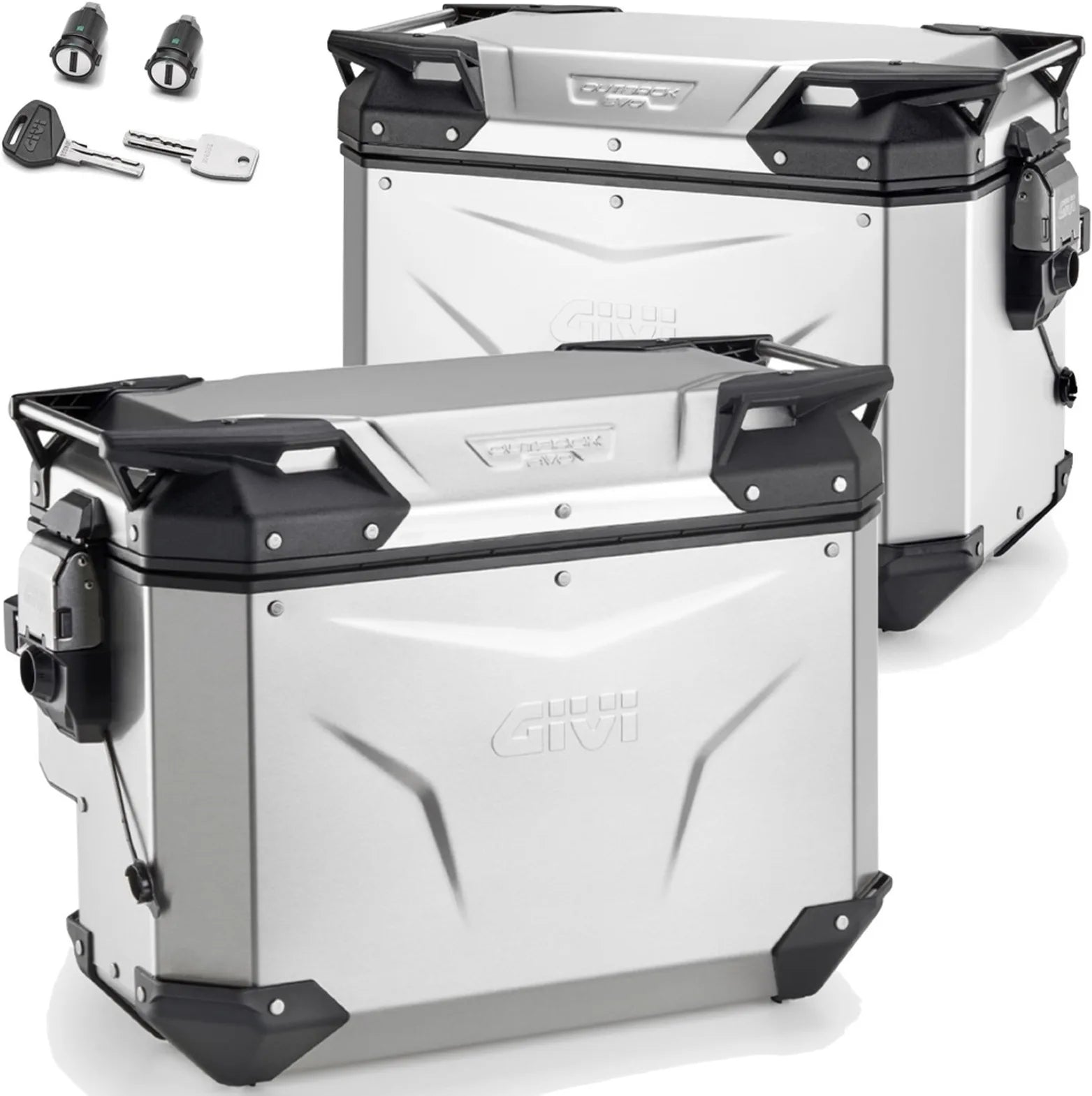 Seitenkoffer Monokey Cam-Side Trekker Outback Evo Smart Aluminium + Schloss Dx Abgeschrägt 88 Lt Trekker Outback Evo Smart Aluminium - Givi Kompatibel Mit Ktm 1290 Super Adventure S (2021-2024)
