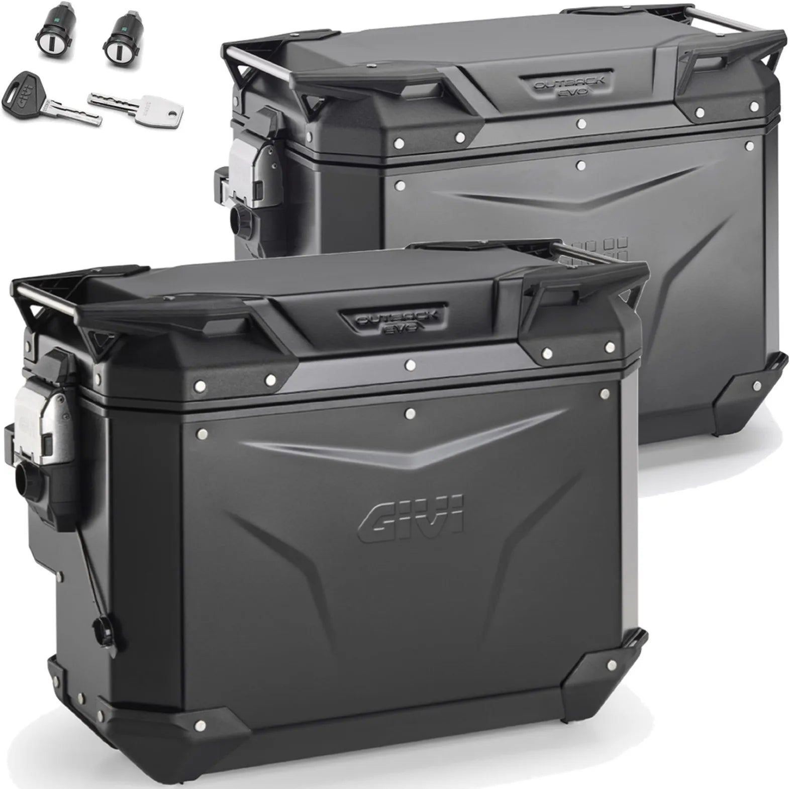 Seitenkoffer Monokey Cam-Side Trekker Outback Evo Smart Aluminium Schwarz + Schloss Dx Abgeschrägt 88 Lt Trekker Outback Evo Smart Aluminium - Givi Kompatibel Mit Benelli Trk 702 (2023-2024)