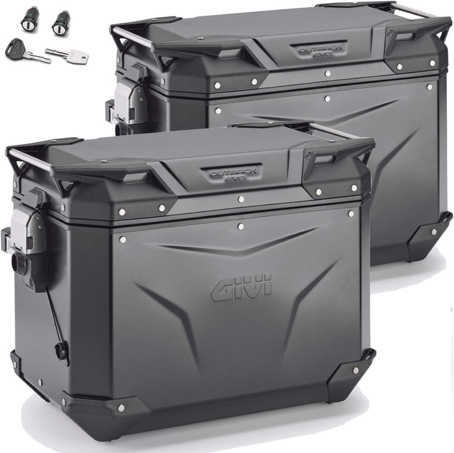Seitenkoffer Monokey Cam-Side Trekker Outback Evo Smart Aluminium Schwarz + Schloss 96 Lt Trekker Outback Evo Smart Aluminium - Givi Kompatibel Mit Moto Guzzi V85 Tt (2024)