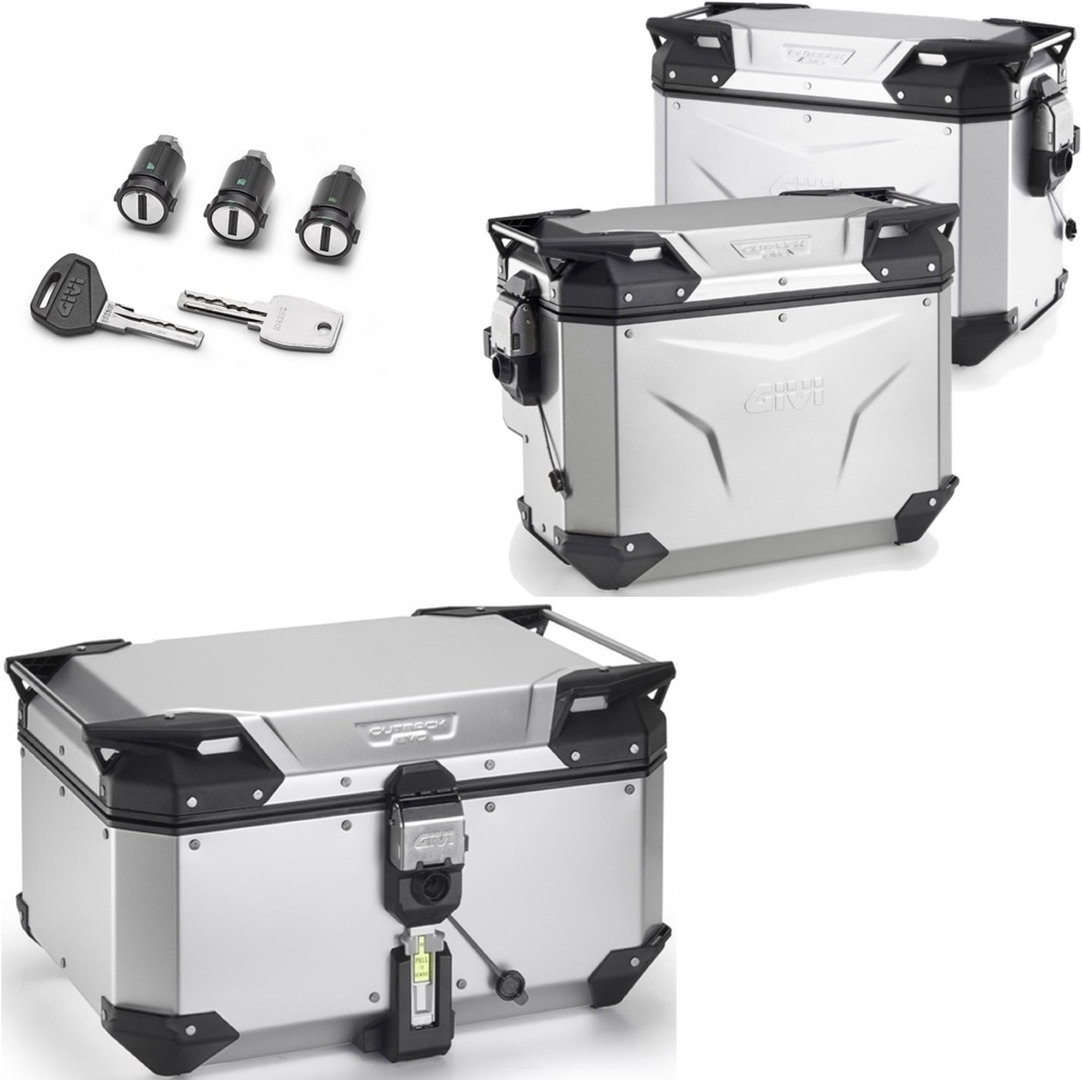 Trekker Outback Evo Smart Anodized Aluminium Top Case + Side Cases R Recessed - 142 Lt Trekker Outback Evo Smart Anodized Aluminium - Givi Compatible With Benelli Trk 702 X (2023-2024)