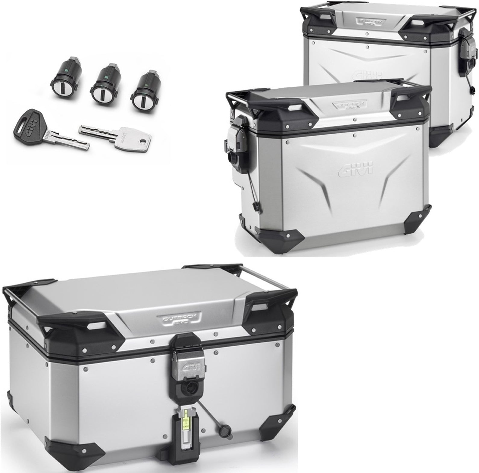 Trekker Outback Evo Smart Anodized Aluminium Top Case + Side Cases R Recessed - 146 Lt Trekker Outback Evo Smart Anodized Aluminium - Givi Compatible With Benelli Trk 702 X (2023-2024)