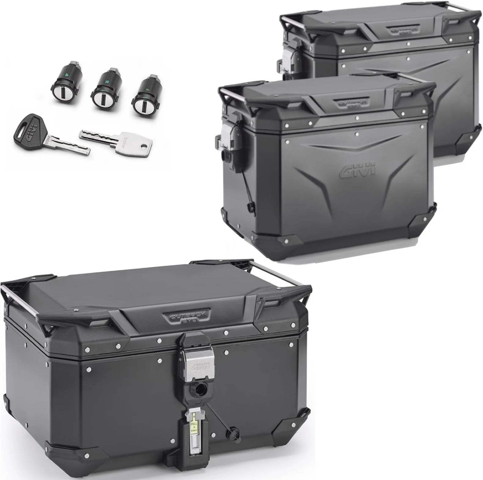Topcase + Seitenkoffer Trekker Outback Evo Smart Aluminium Schwarz 154 Lt Trekker Outback Evo Smart Aluminium - Givi Kompatibel Mit Triumph Tiger 660 Sport (2022-2024)