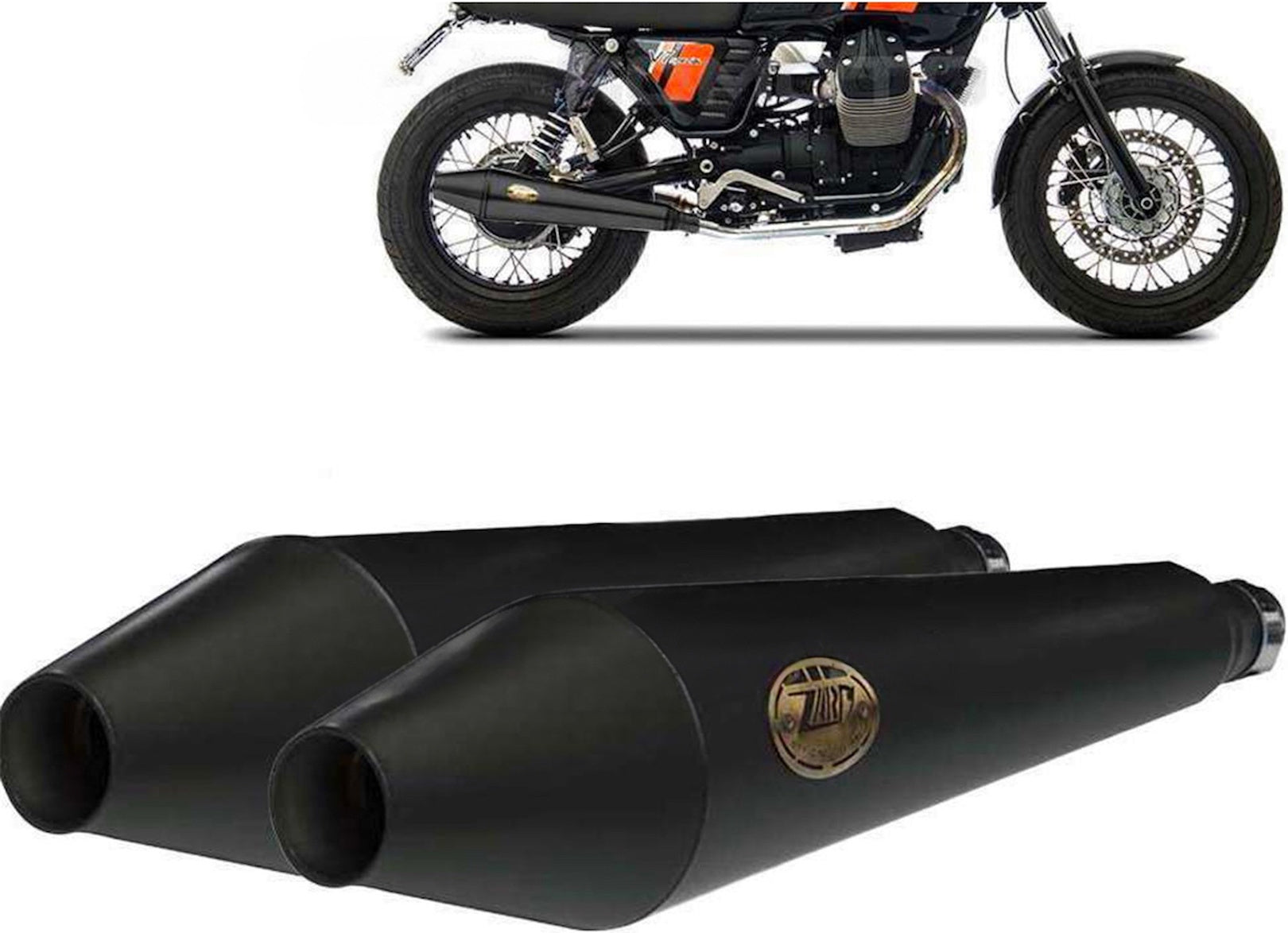 Exhaust Tip With Noise Certification Conical Steel Black - Zard Compatible With Moto Guzzi V7 Ii Stone (2008-2015)
