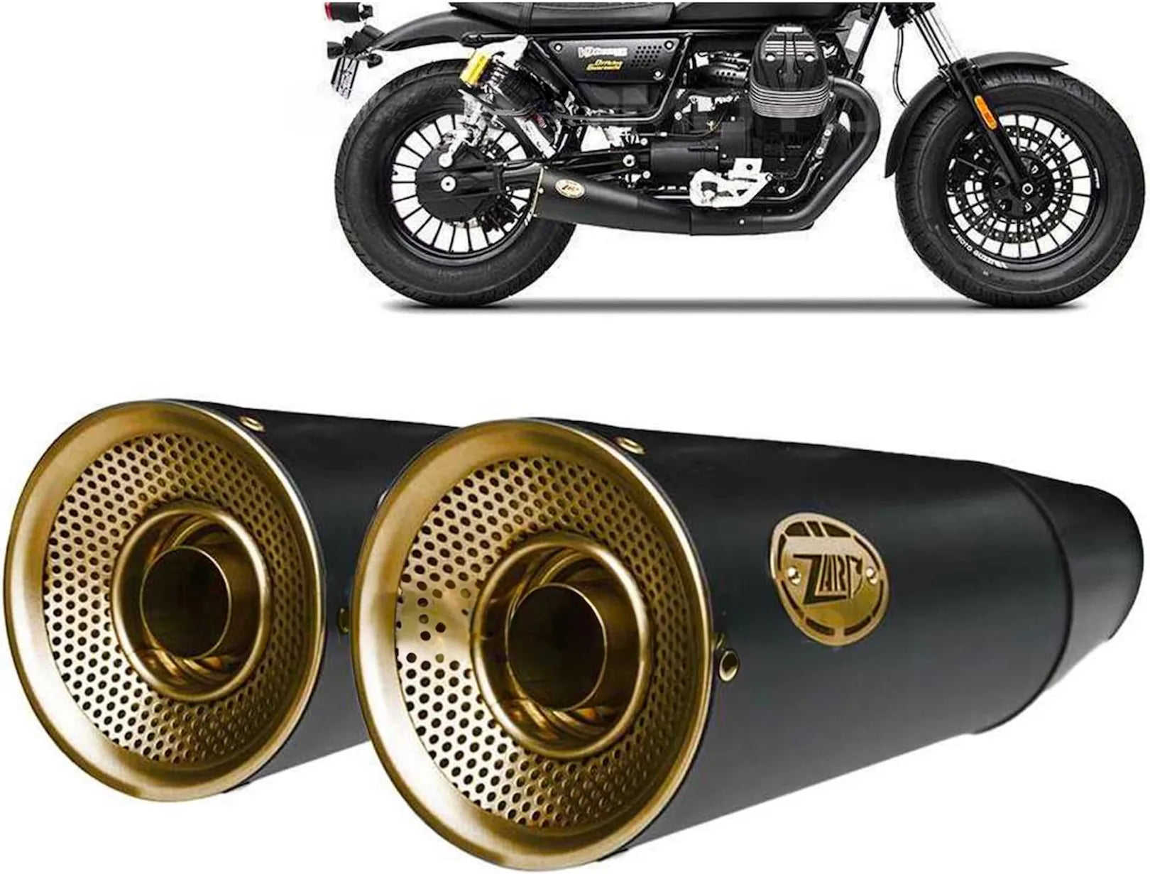Auspuffendstück Mit Geräuschzulassung Big Edelsthal Schwarz Endkappe Bronze - Zard Kompatibel Mit Moto Guzzi V9 Bobber (2016-2019)