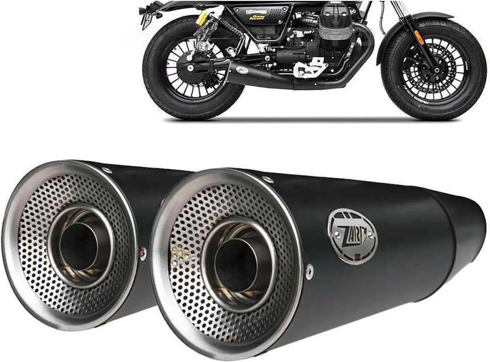 Auspuffendstück Mit Geräuschzulassung Big Edelsthal Schwarz Endkappe Alu - Zard Kompatibel Mit Moto Guzzi V9 Bobber (2016-2019)