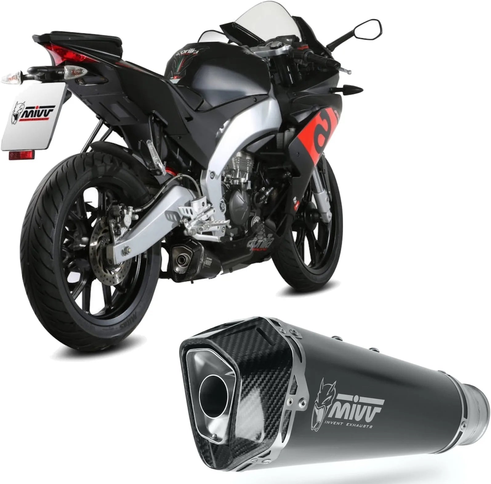 Katalysiertes Auspuffendstück Mit Geräuschzulassung Delta Race Stahl Schwarz Carbon - Mivv Kompatibel Mit Aprilia Rs 125 4T (2017-2020)
