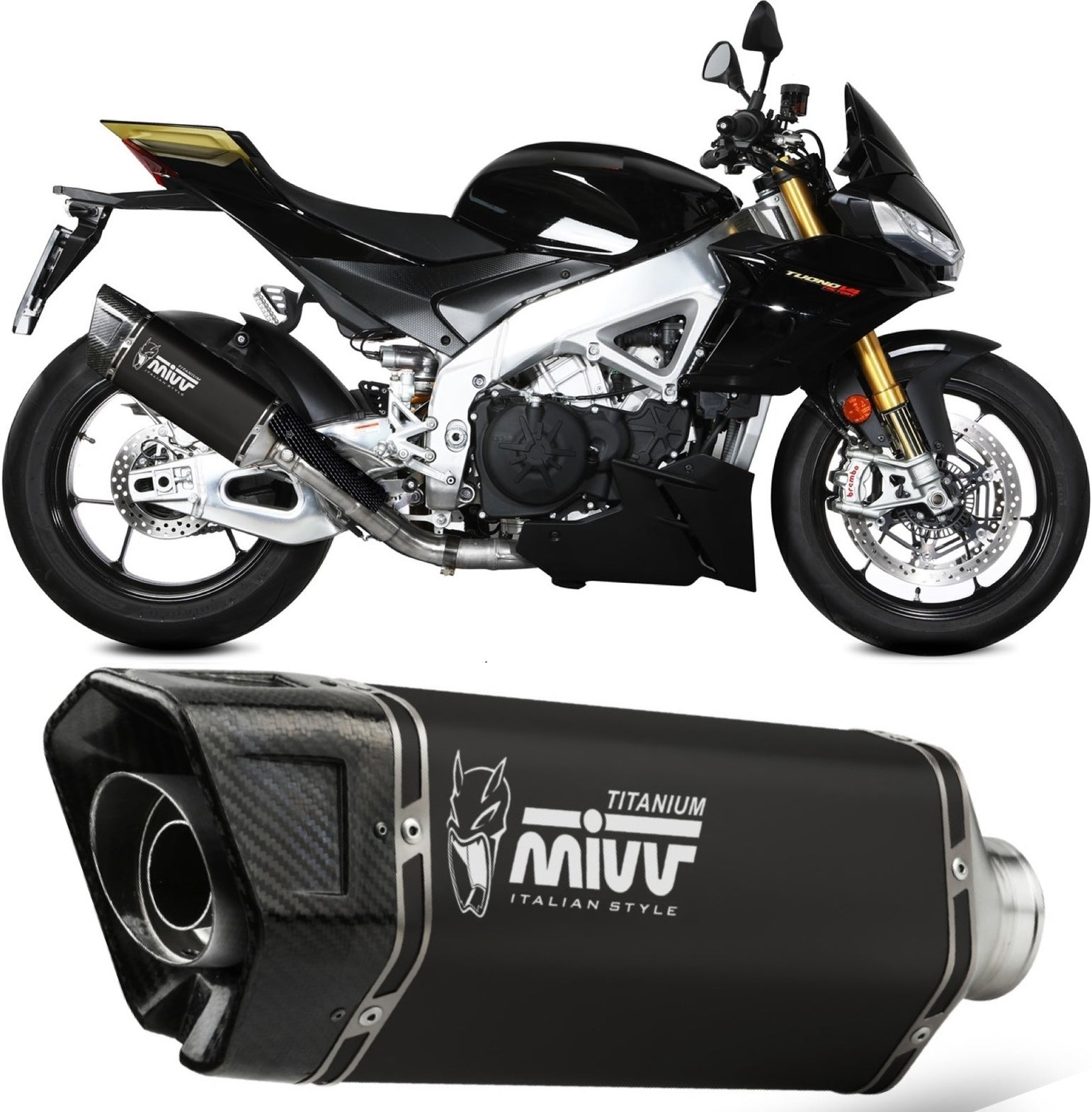 Non-Catalytic Exhaust Tip With Sound Certification Sr-1 Titanium Black - Mivv Compatible With Aprilia Tuono V4 1100 (2021-2024)