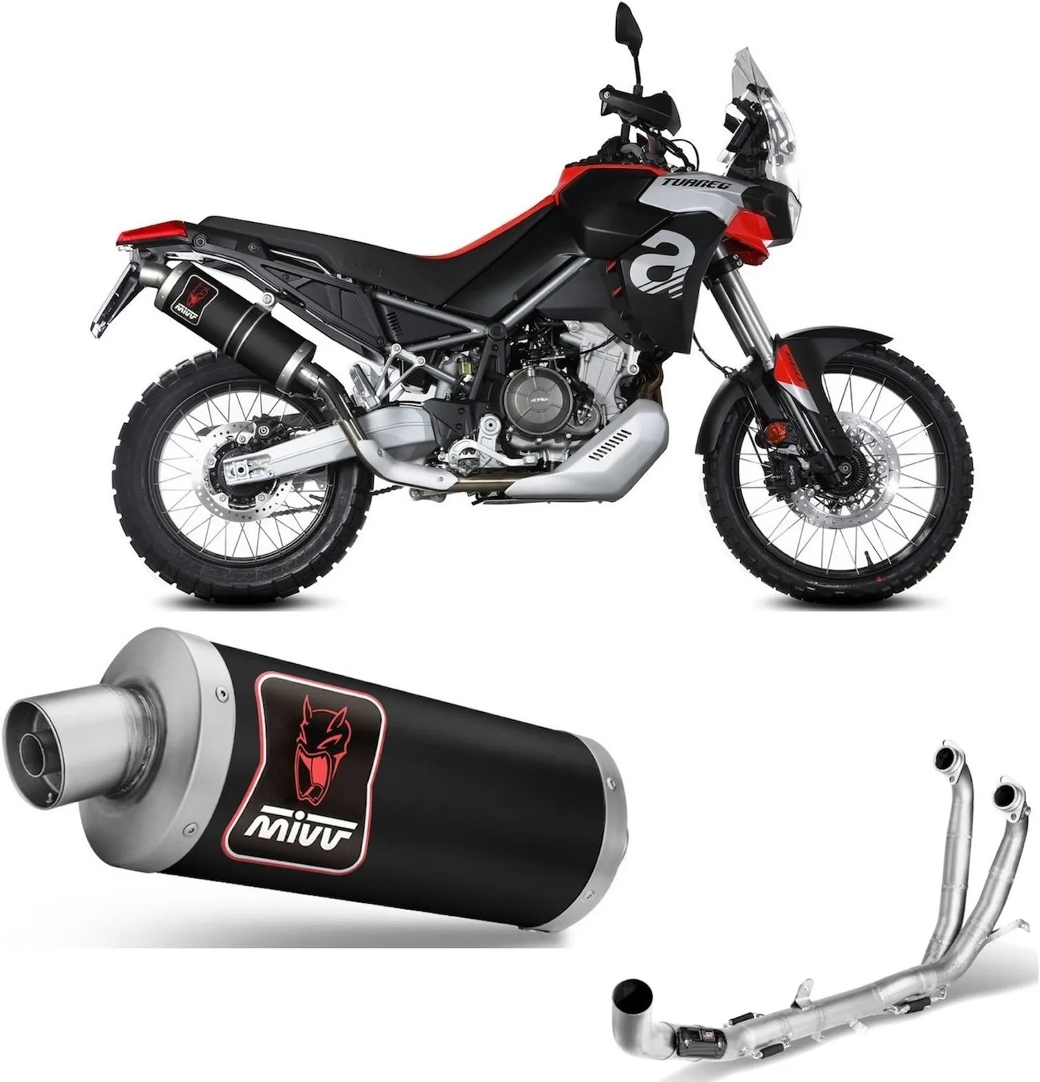 Komplette Auspuffanlage Ohne Katalysator Und Mit Geräuschzulassung Dakar Stahl Schwarz - Mivv Kompatibel Mit Aprilia Tuareg 660 (2022-2024)